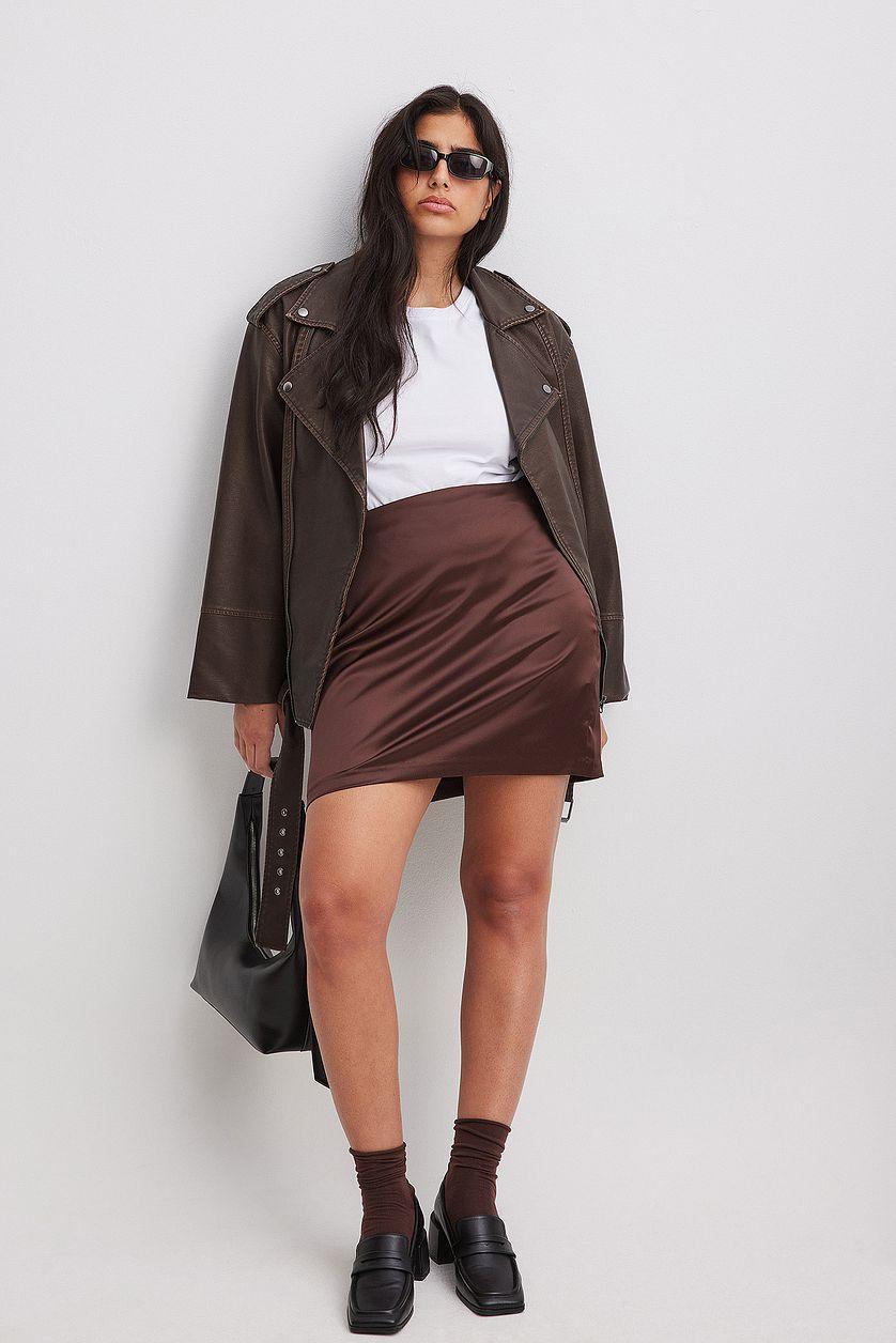 Fitted High Waist Mini Satin Skirt Product Image
