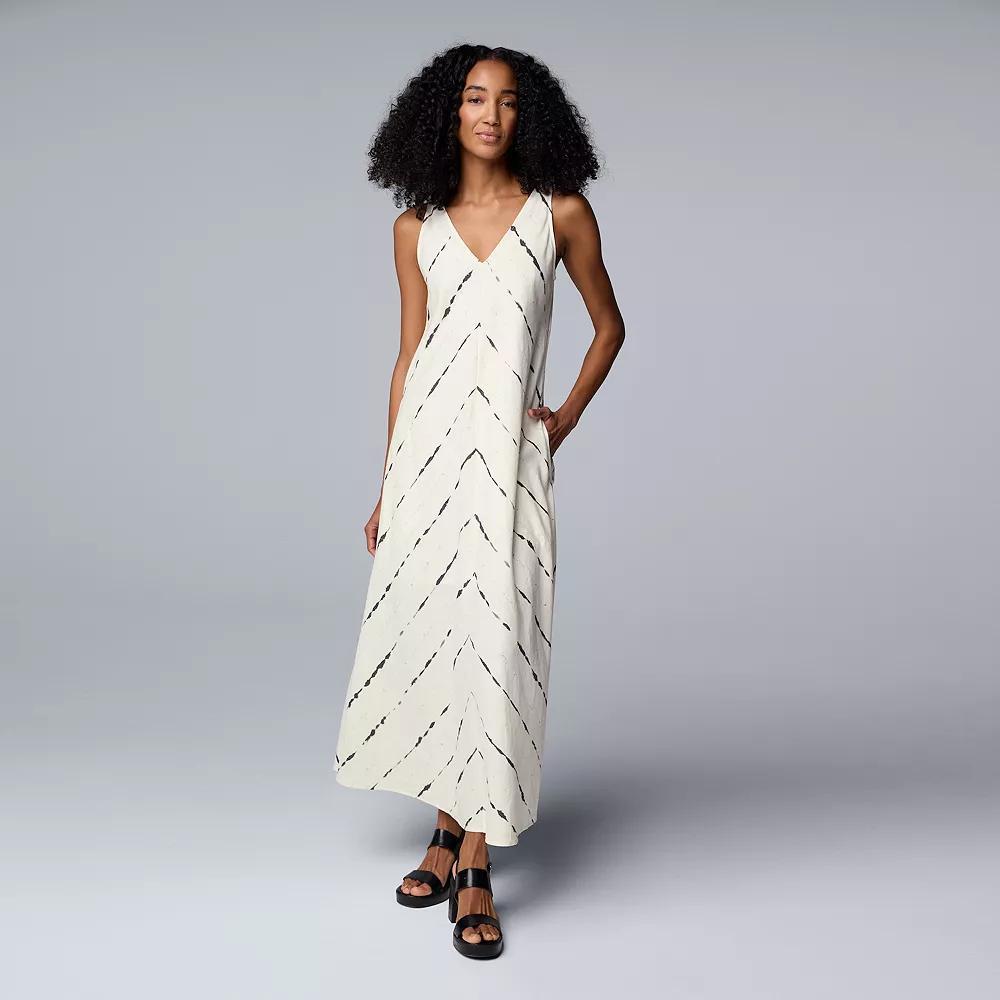 Petite Simply Vera Vera Wang V-Neck Sleeveless Linen Maxi Dress, Women's, Size: Small Petite, White Linear Dye Product Image