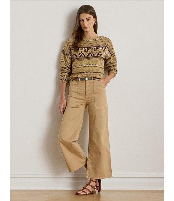Lauren Ralph Lauren Petite Size High Rise Cotton Wide-Leg Cropped Pants Product Image