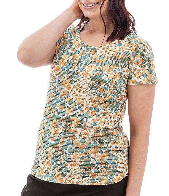 Aventura Charlie Floral Single Knit Jersey Scoop Neck Cap Sleeves Ruching Top Product Image
