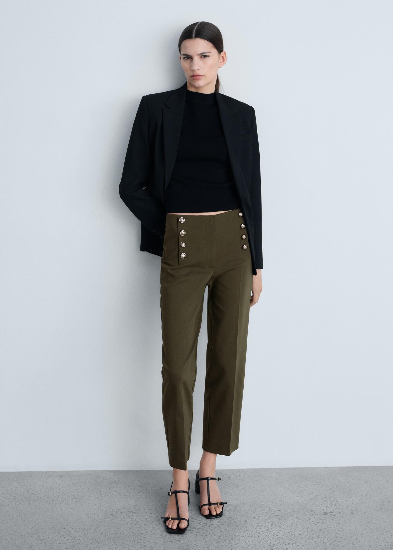 Straight pants with jewel buttons - Women | MANGO USA Product Image