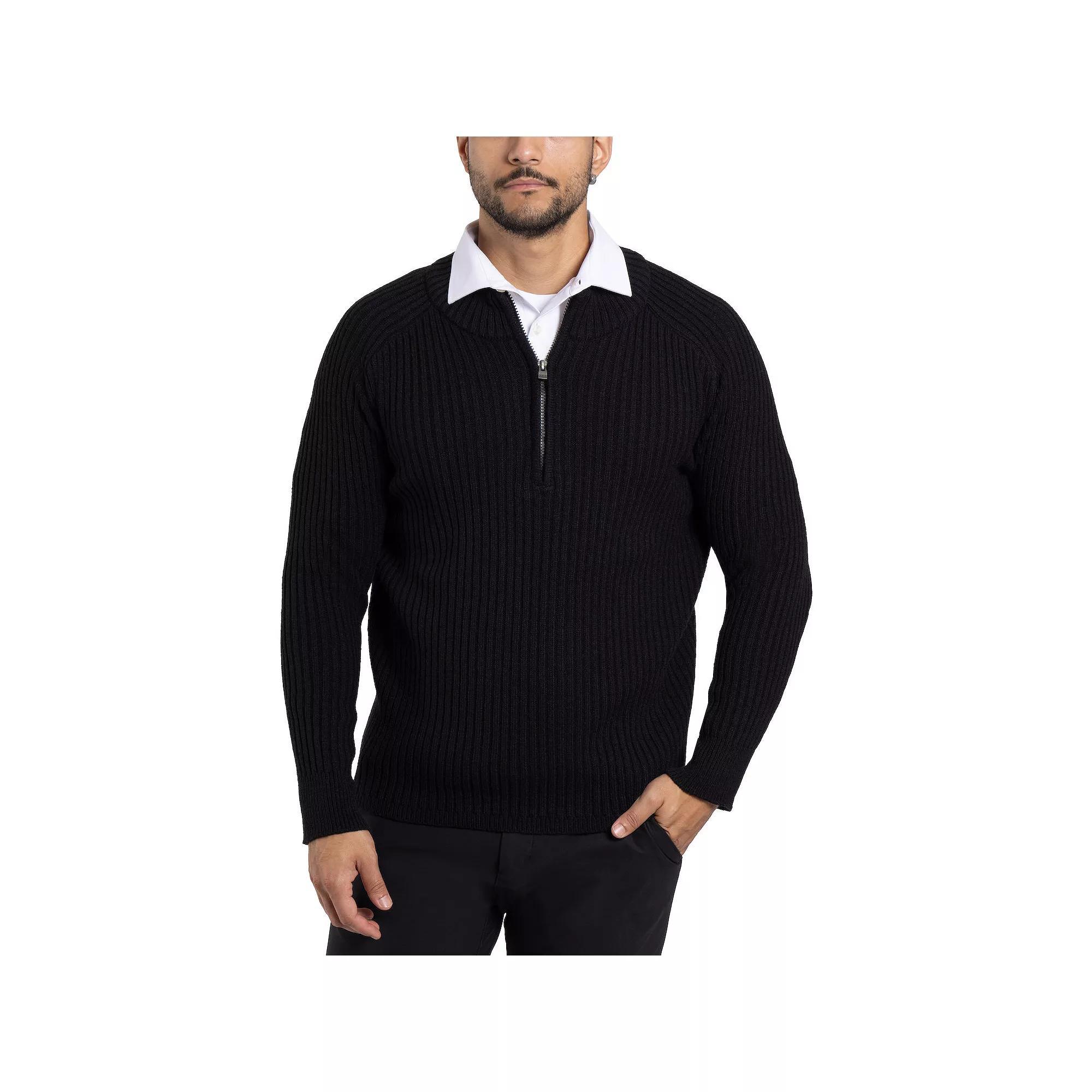 Men's Xray Ribbed Quarter-Zip Sweater, Size: Large, Black Product Image