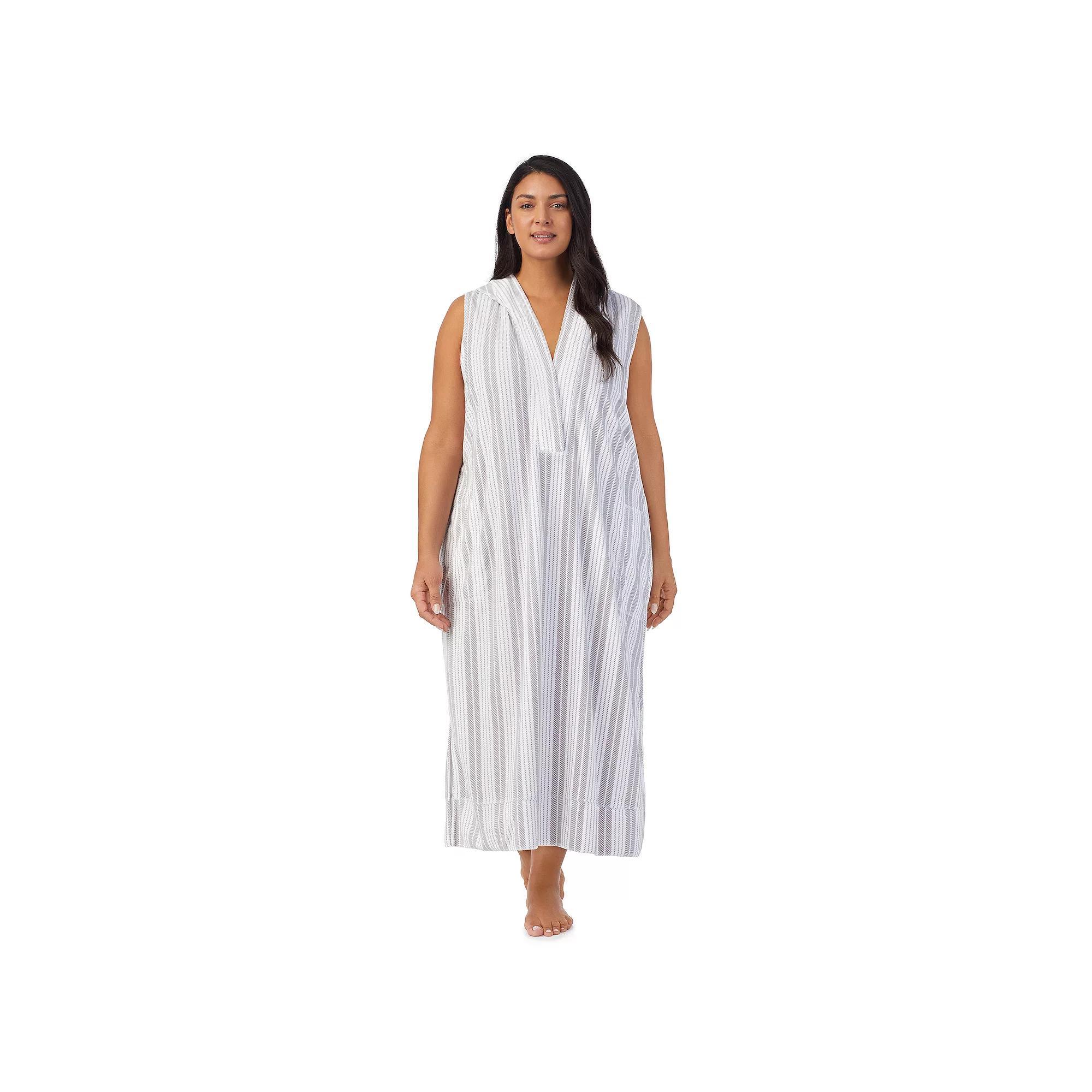 Plus Size Stan Herman Baby Terry Hooded Maxi Robe, Women's, Size: 2XL, Cloud Gray Stripe Product Image