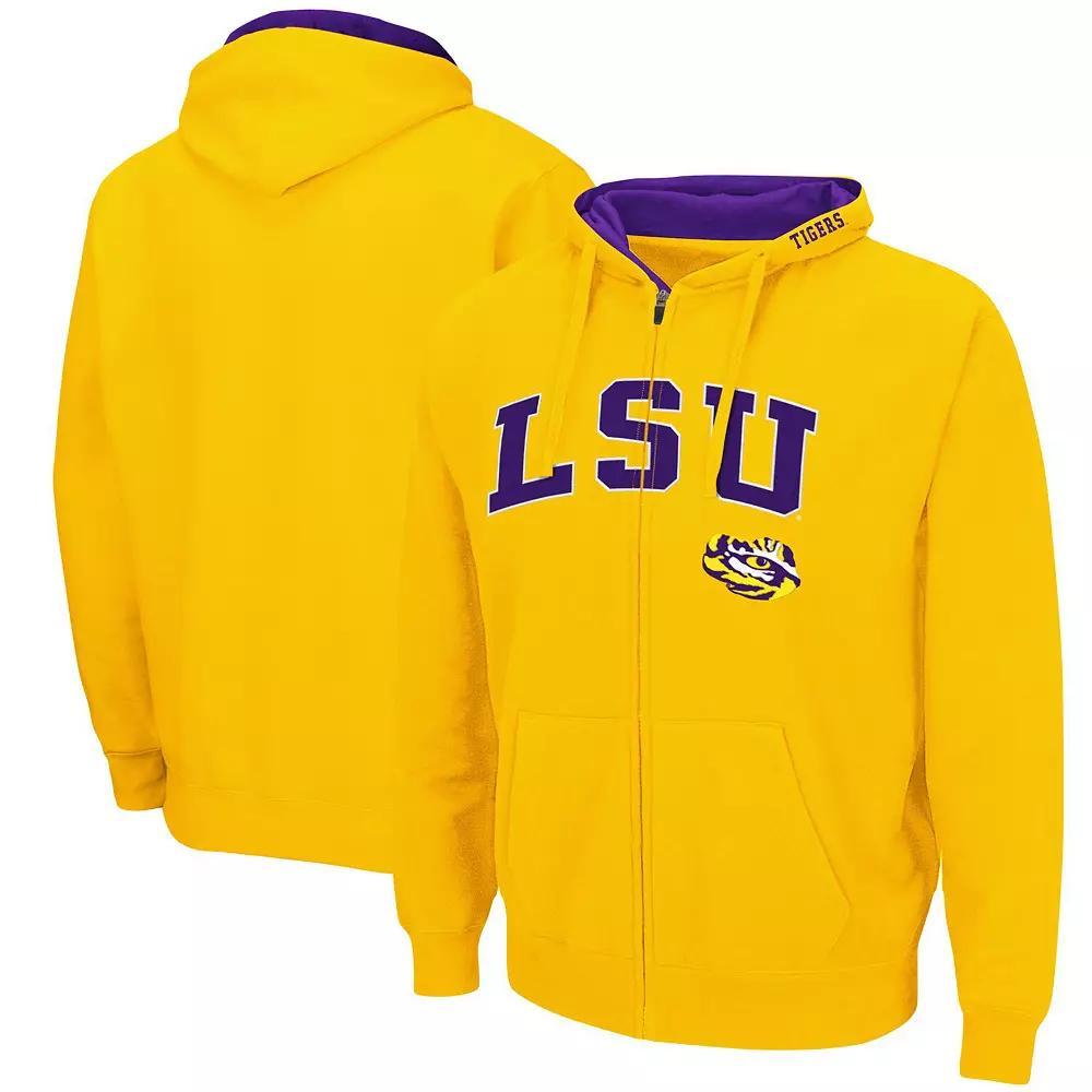 Men's Colosseum Gold LSU Tigers Arch & Logo 3.0 Full-Zip Hoodie, Size: Large Product Image