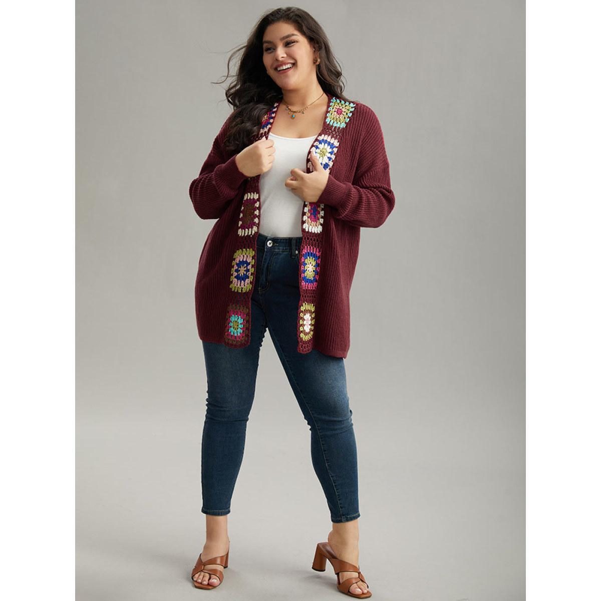 Plus Size Floral Embroidered Open Front Cardigan Scarlet Women Casual Loose Long Sleeve Dailywear Cardigans BloomChic 28/5X Product Image