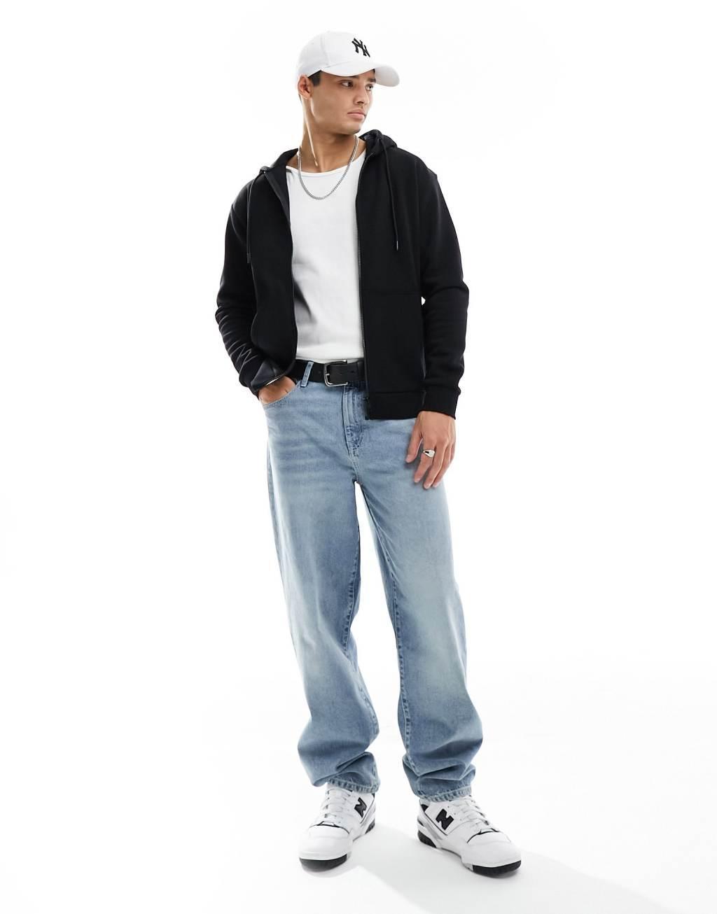 Jack & Jones oversized zip through hoodie in black Product Image