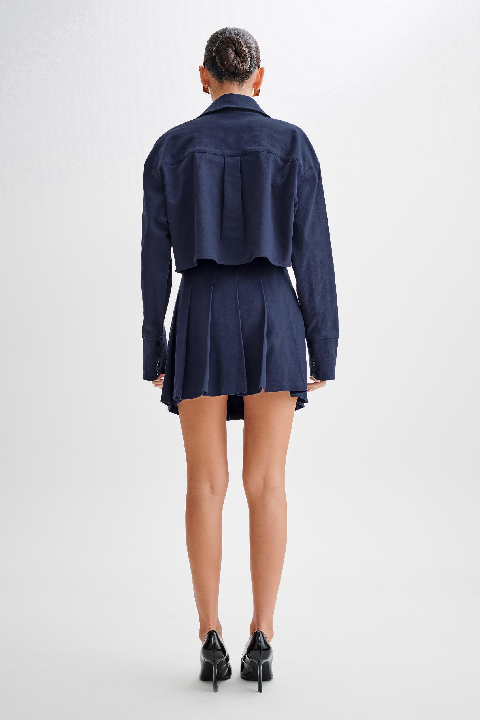 Julianna Cotton Pleated Mini Skirt - Navy Product Image