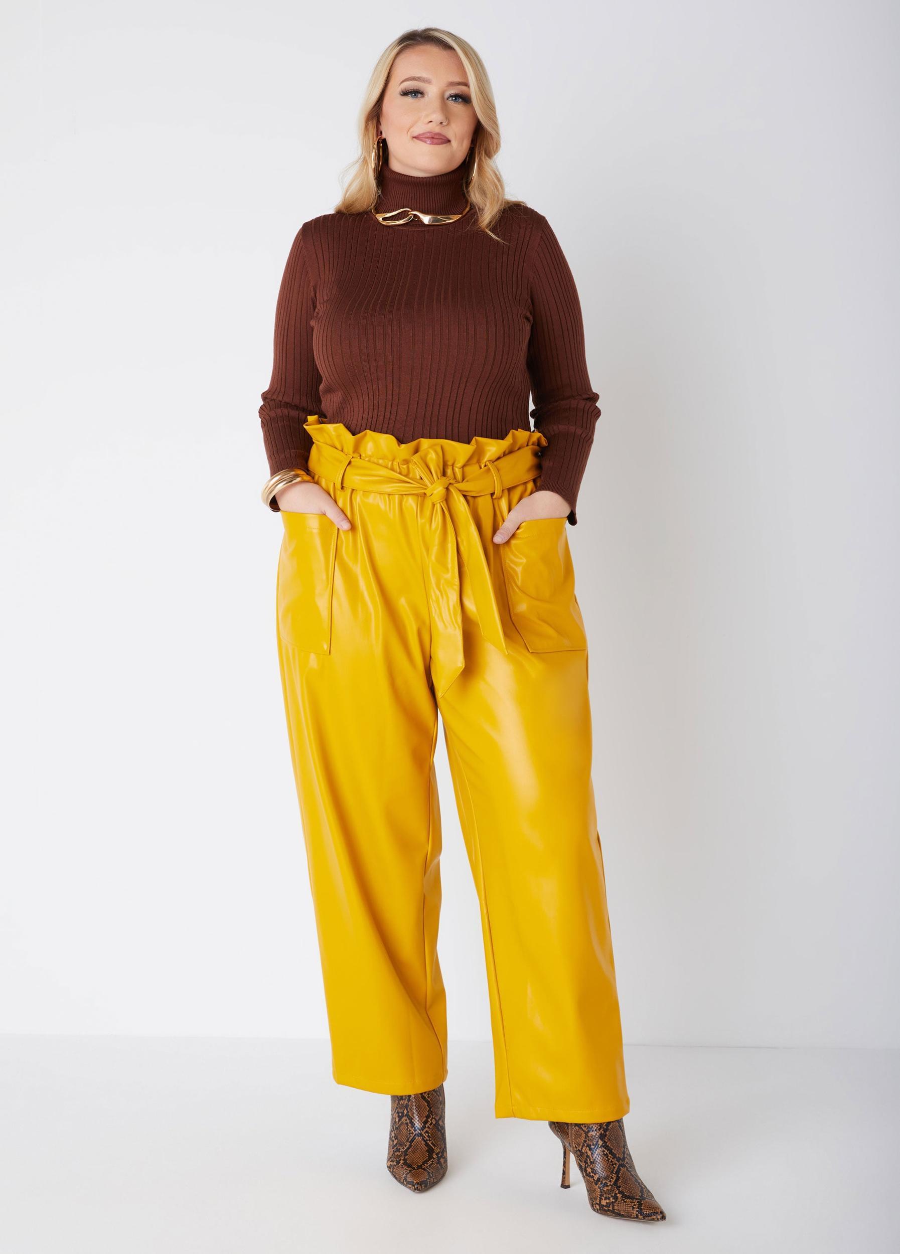 Plus Size Faux Leather Paperbag Pants Ashley Stewart Product Image
