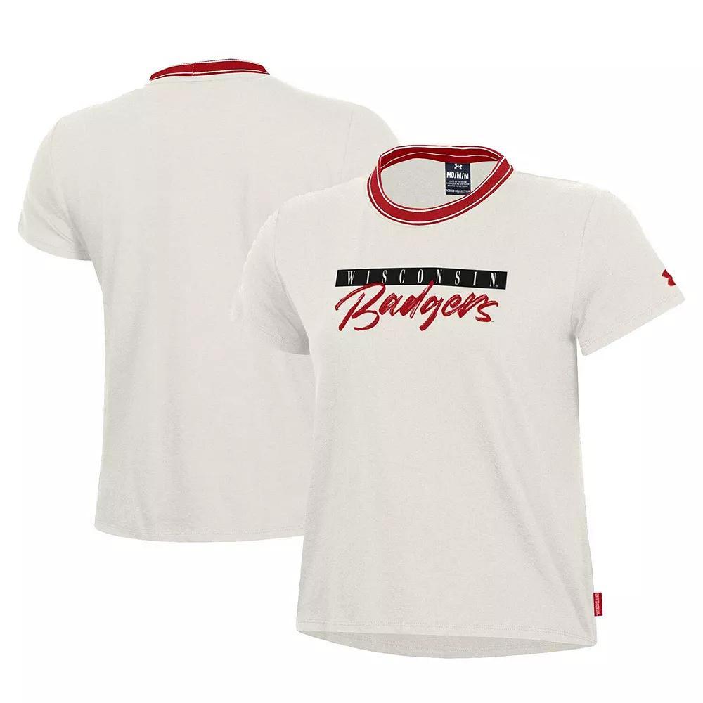 Women's Under Armour White Wisconsin Badgers Iconic T-Shirt, Size: Medium, Beige Product Image