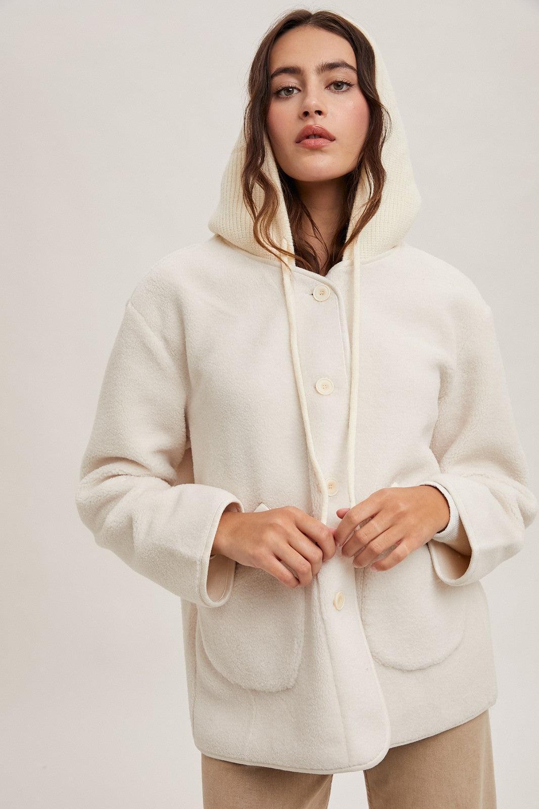Fleece Hooded Button-Down Jacket Product Image