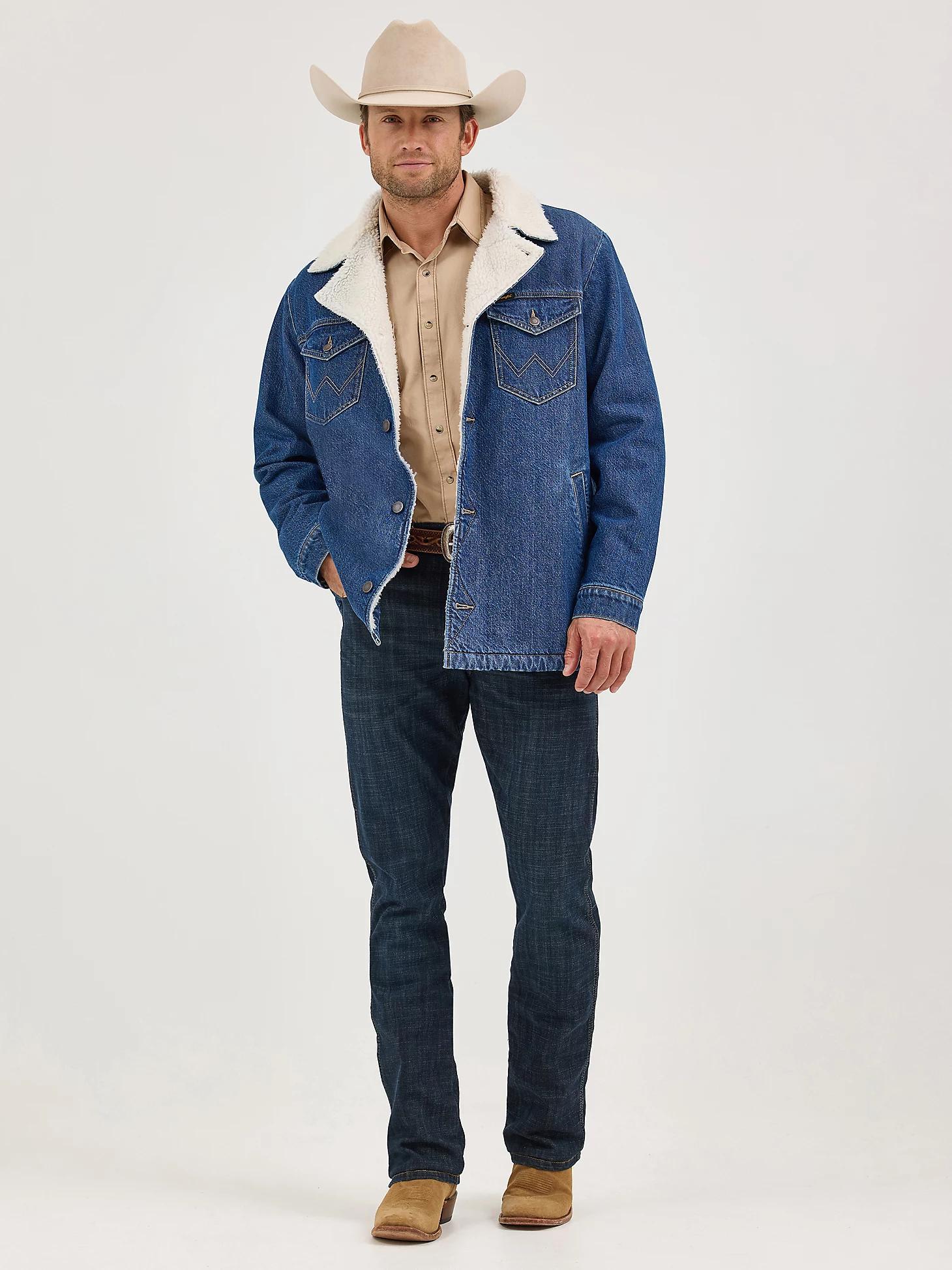 Men's Western Sherpa Lined Denim Wrange Jacket | Men's JACKETS & OUTERWEAR | Wrangler® Product Image