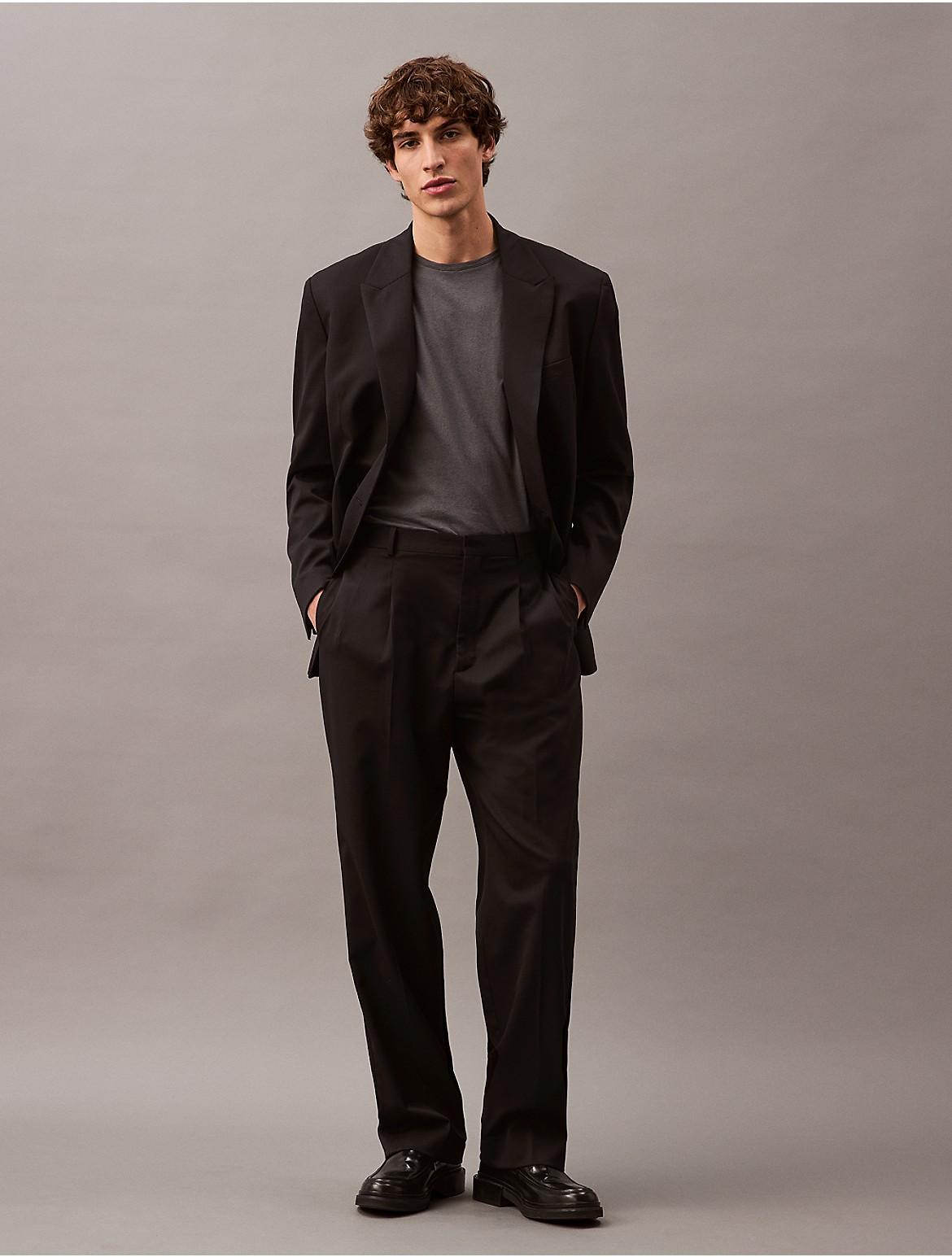 Calvin Klein Men's Pleated Wool Gabardine Blend Trouser - Blue - 38 Product Image