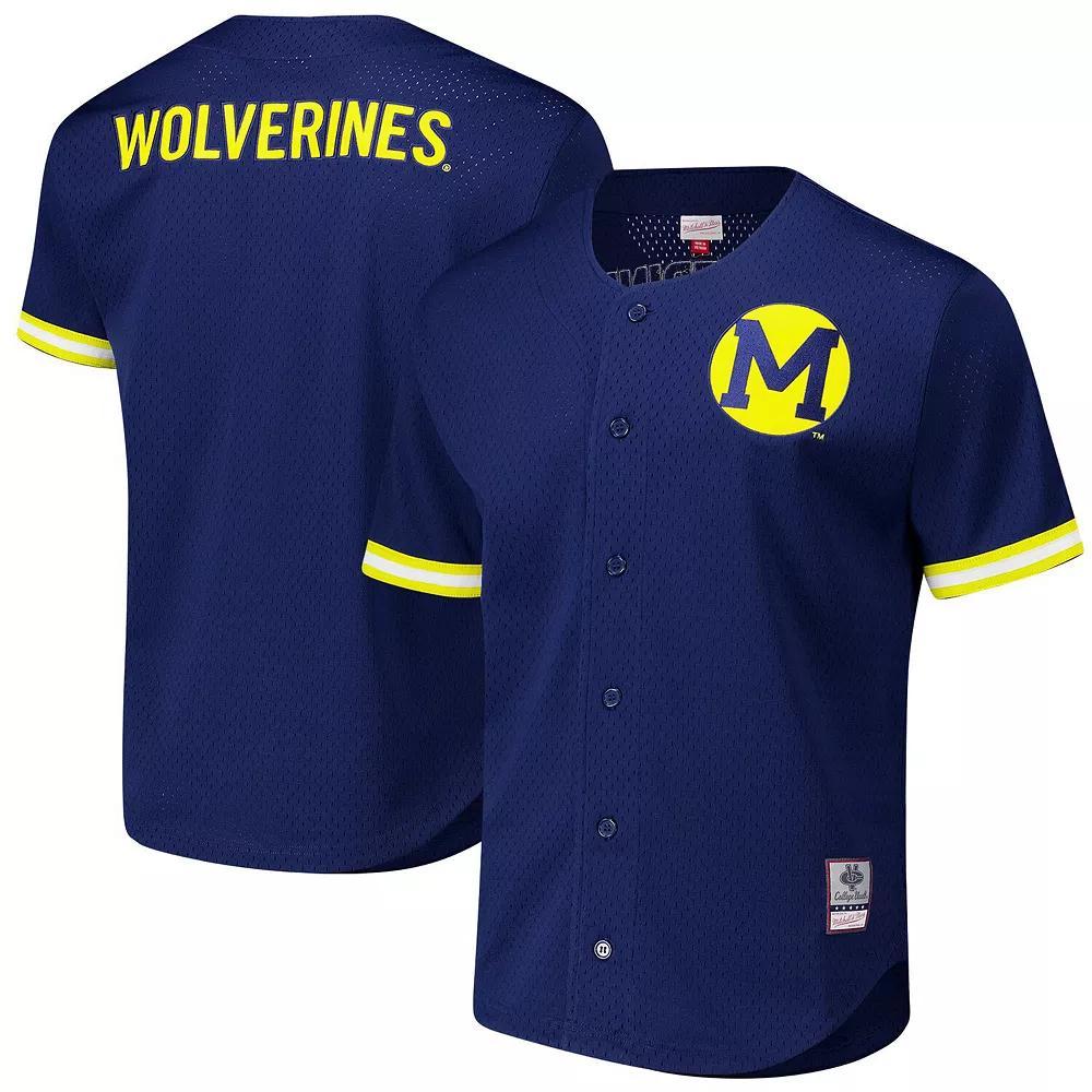 Men's Mitchell & Ness Navy Michigan Wolverines Game Time Vintage Mesh Button Front Top, Size: Large, Blue Product Image