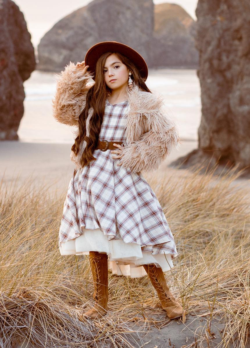 Lezah Dress in Cream Plaid Girls Product Image