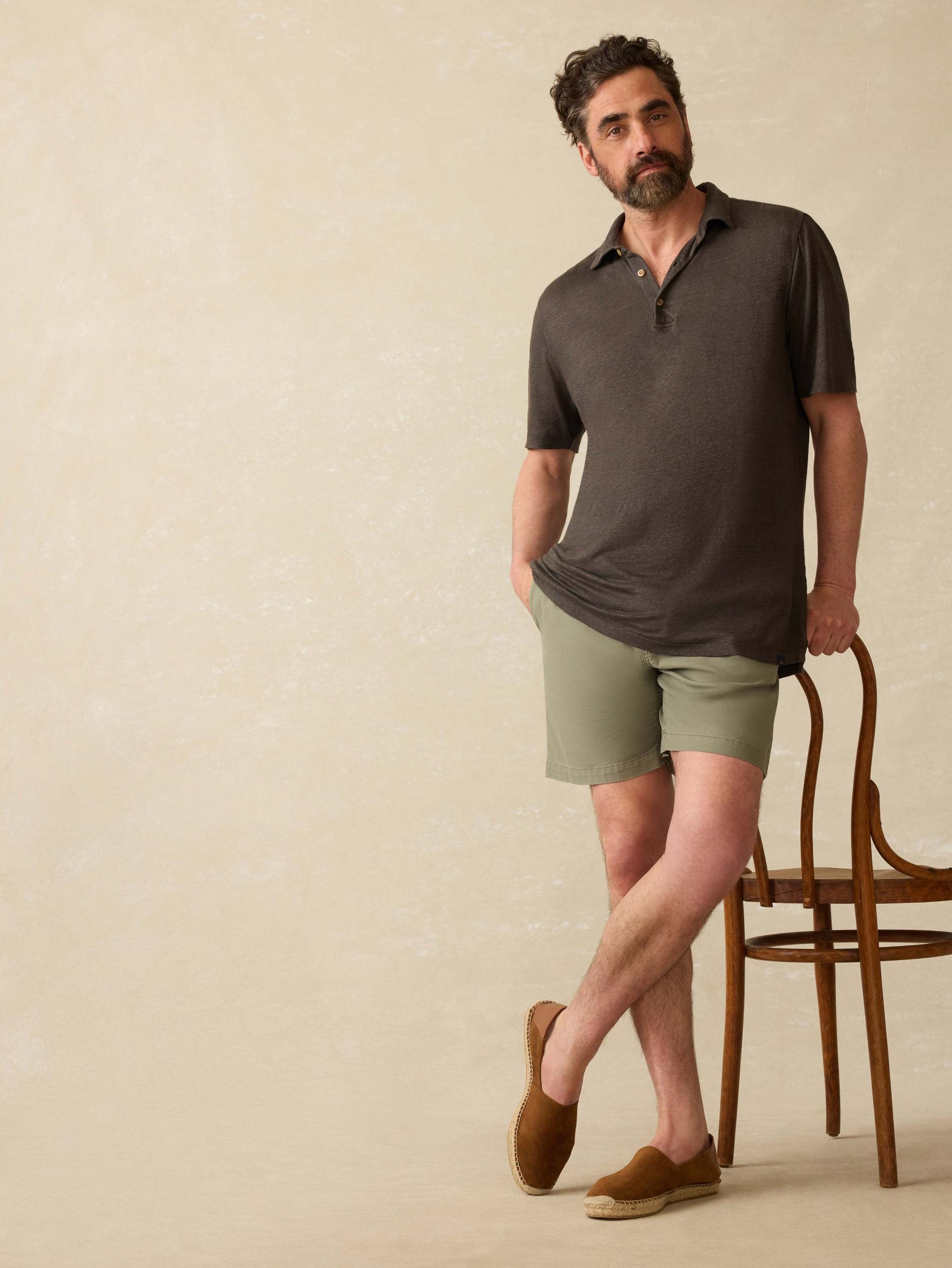 Short-Sleeve Linen Polo - Washed Black Male Product Image