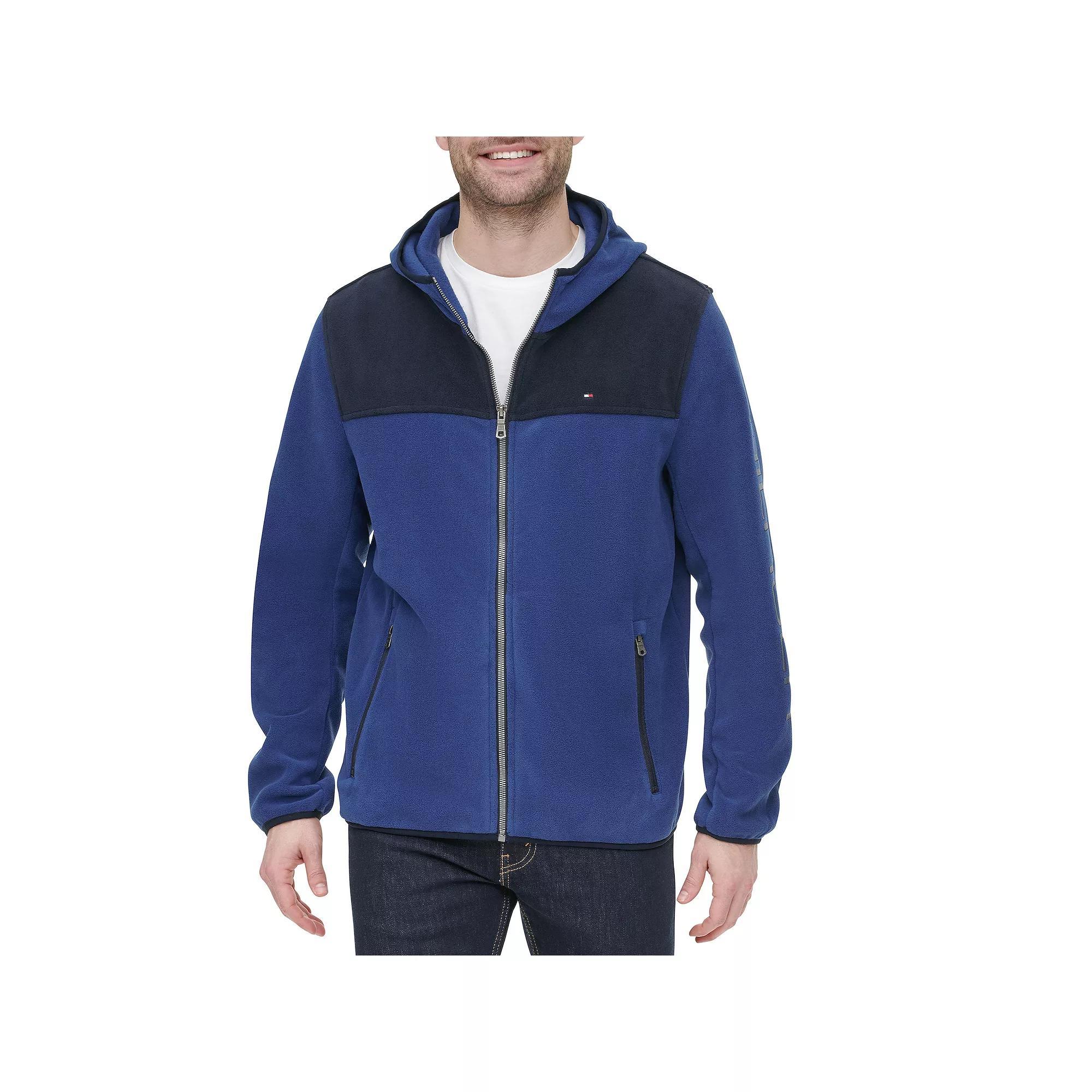 Men's Tommy Hilfiger Fleece Colorblock Hooded Jacket, Size: Medium, Royal With Blue Leaves Product Image