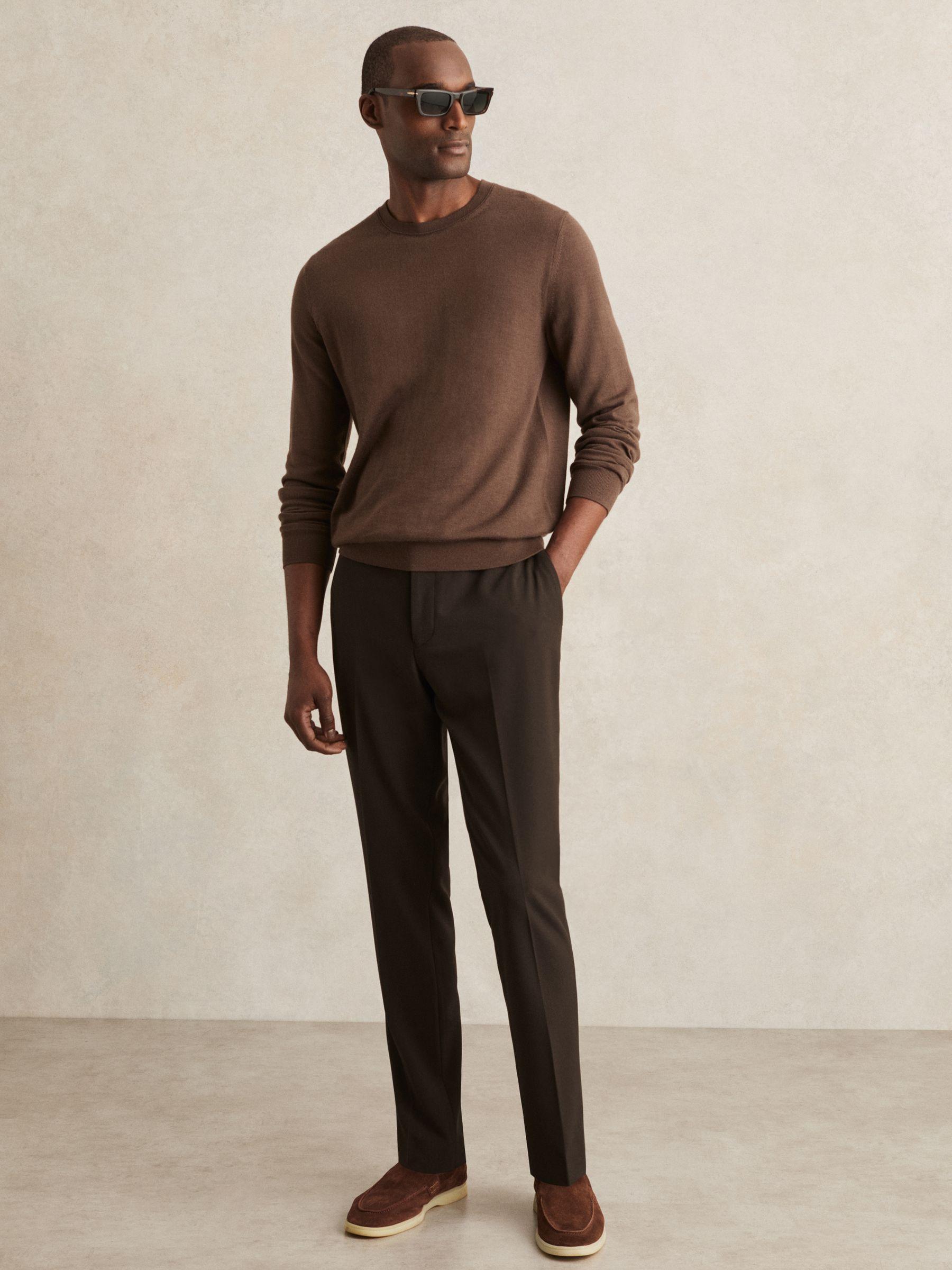 Slim Fit Internal Drawstring Trousers in Brown Product Image