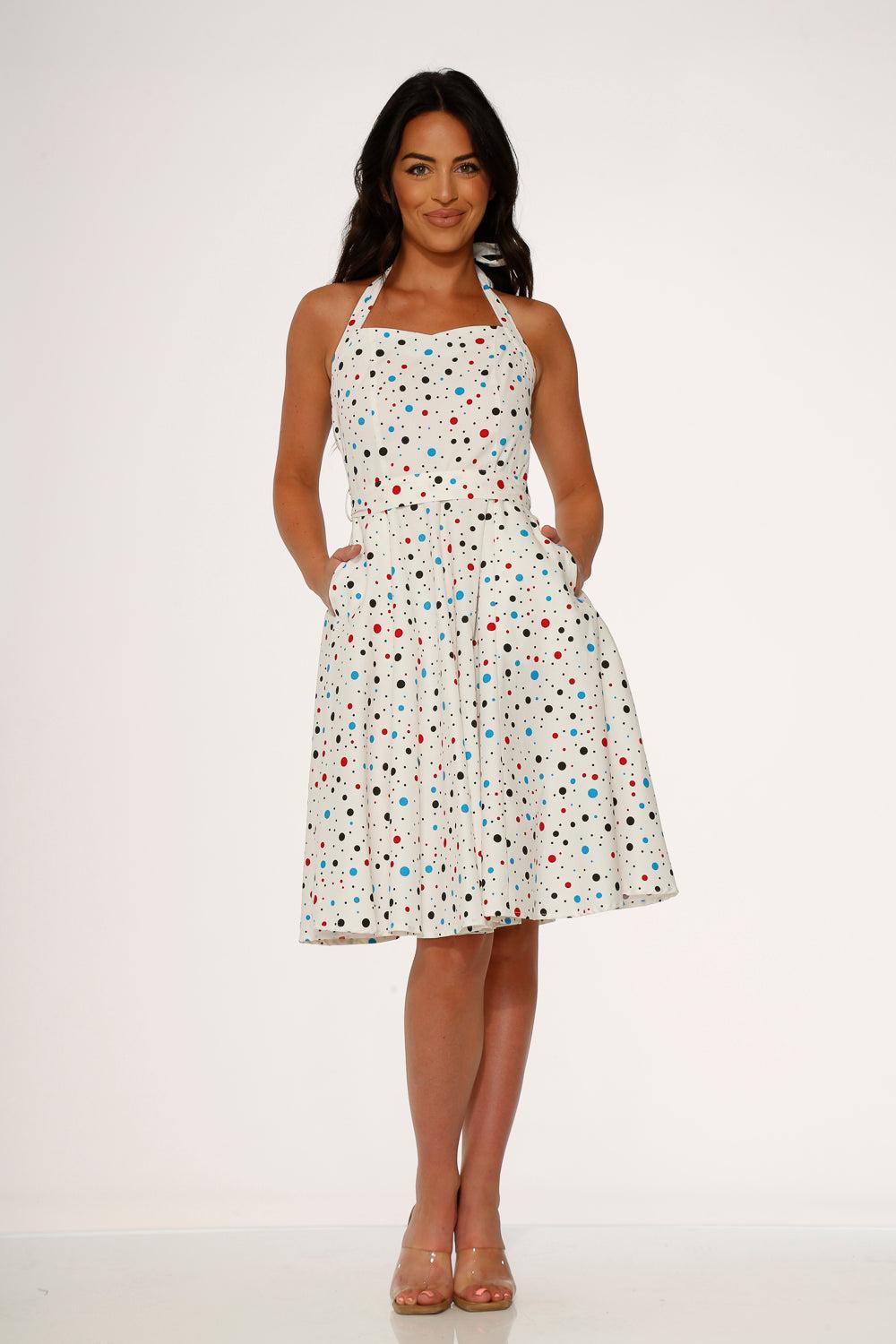 White Candy Halter Swing Dress Product Image