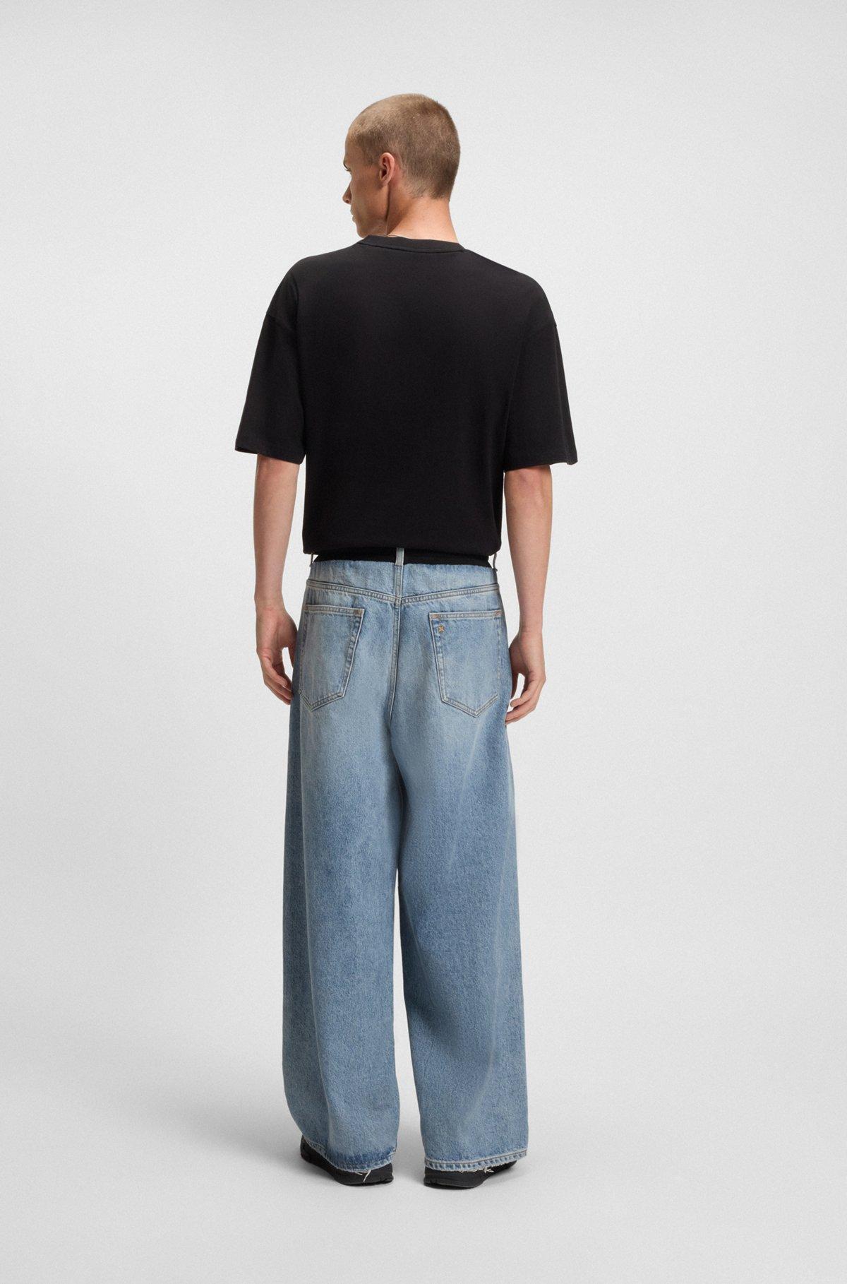 HUGO - Oversize-fit jeans in blue denim with jersey waistband - Turquoise Product Image