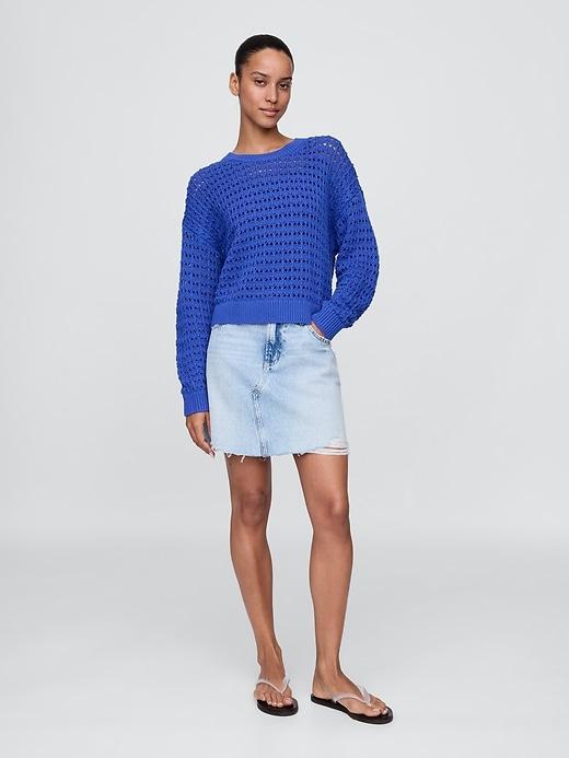 100% Cotton Crochet Crewneck Sweater Product Image