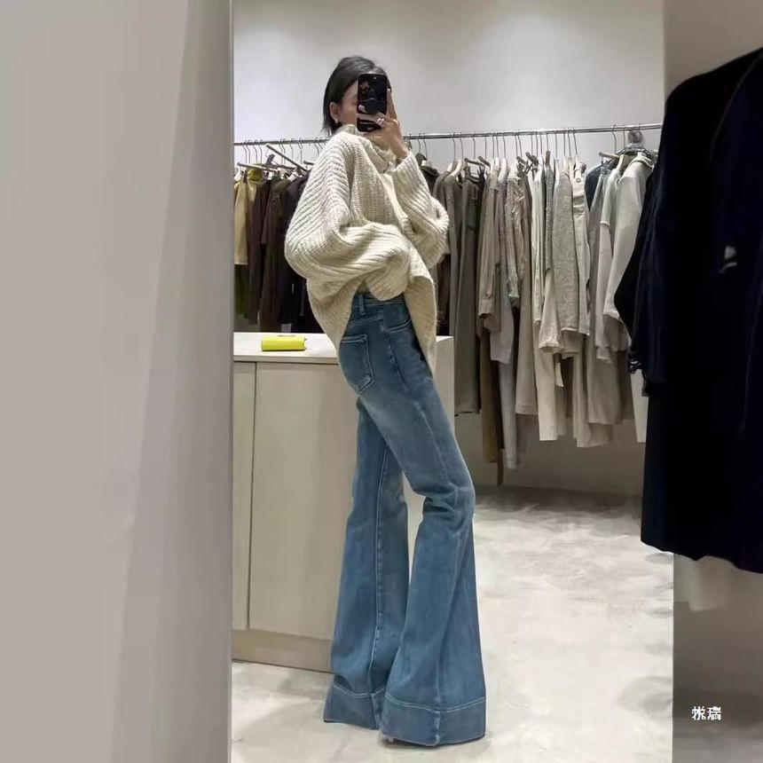 High Waist Washed Flared Jeans Product Image