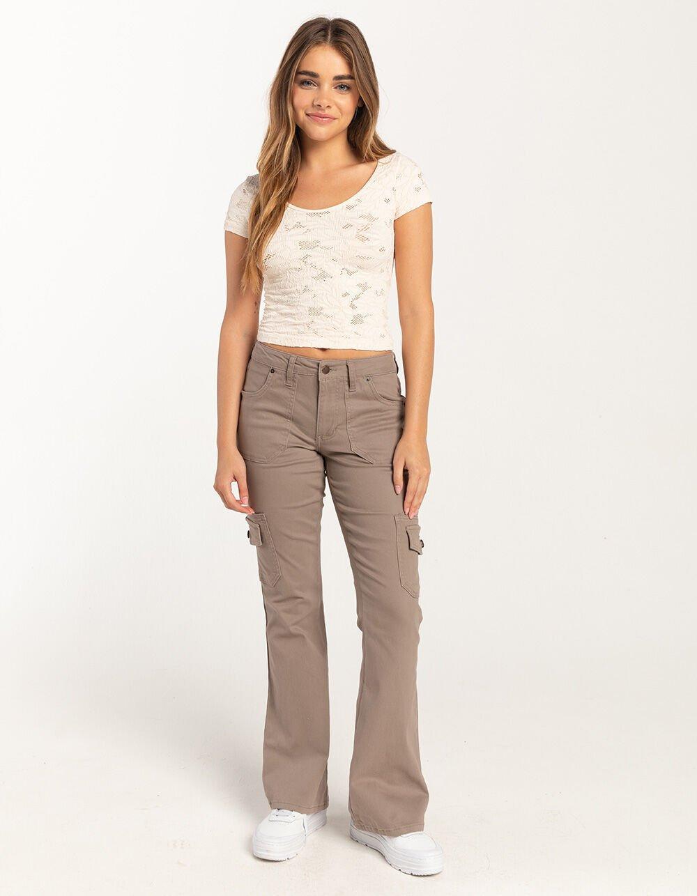 RSQ Womens Low Rise Cargo Flare Pants - TAN Product Image