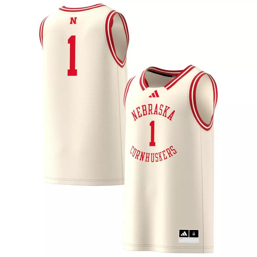 Men's adidas #1 Cream Nebraska Huskers Replica Swingman Jersey, Size: Large, Beige Product Image