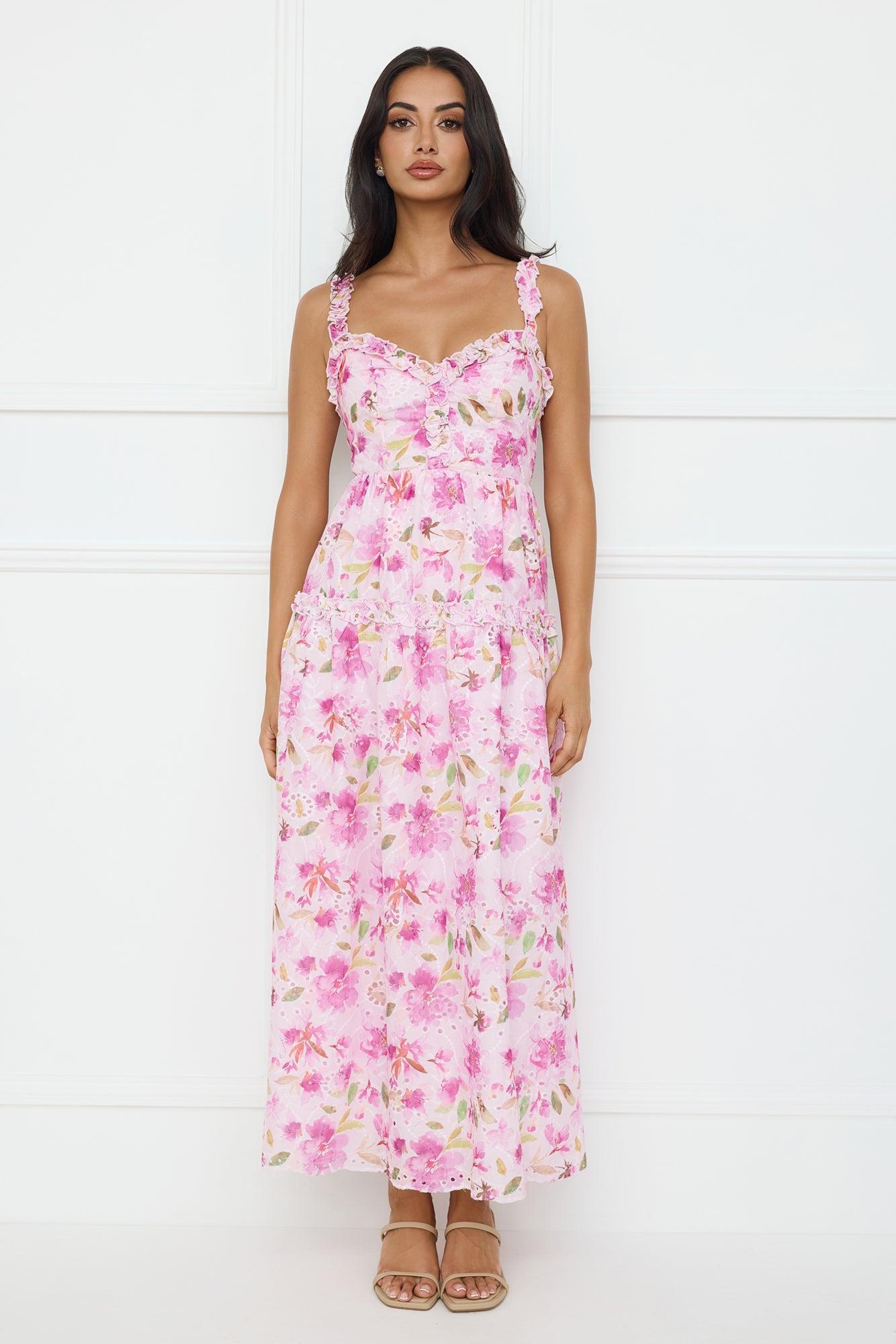Ballet Bloom Embroidered Maxi Dress Pink Product Image