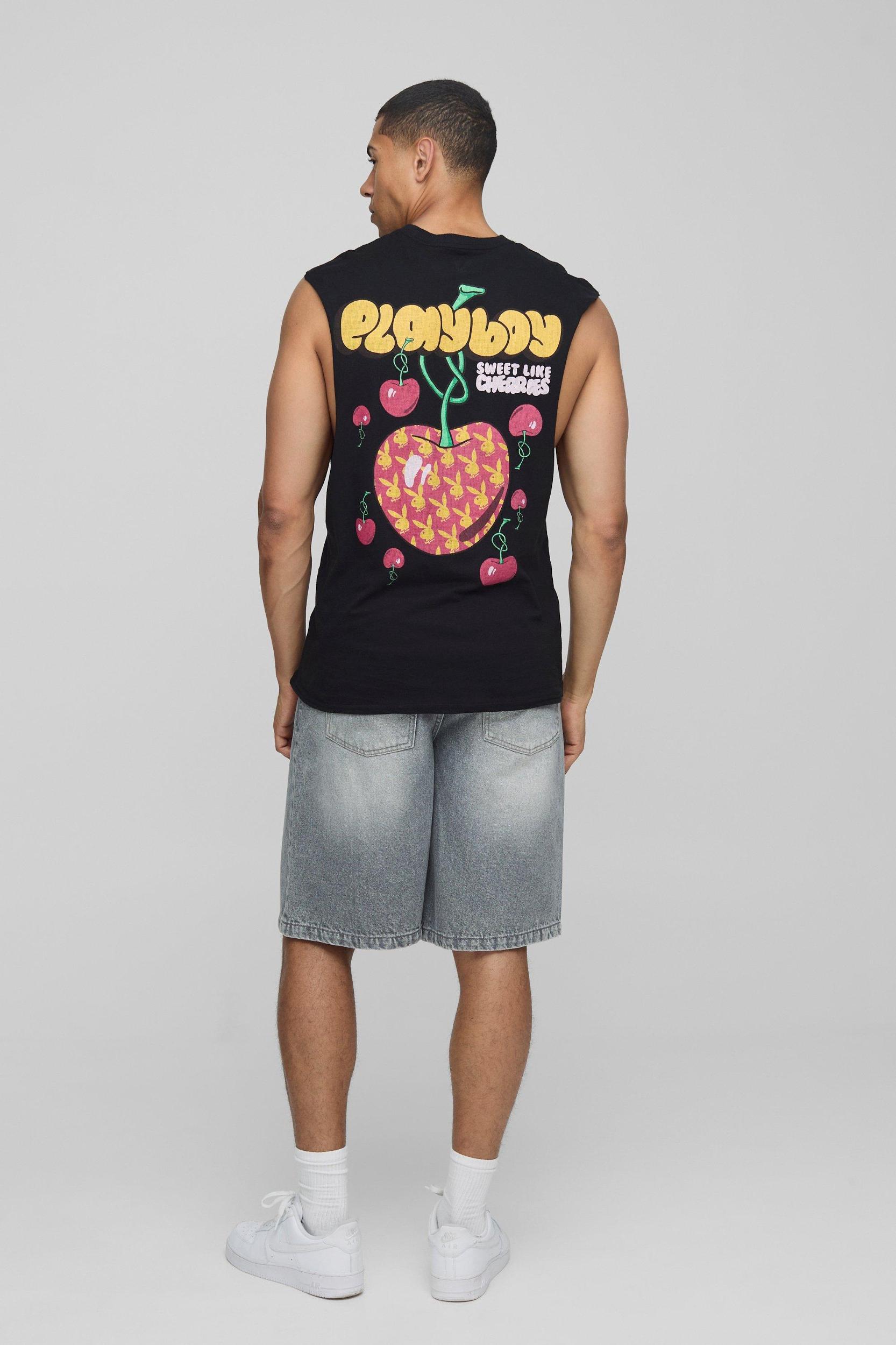 Black Regular Fit Playboy License Tank | boohooMAN USA Product Image