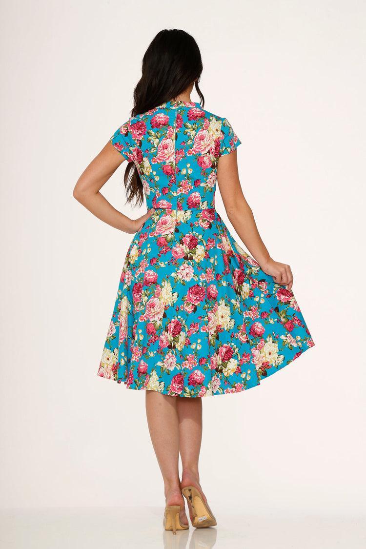Blue & Pink Floral Swing Dress Product Image