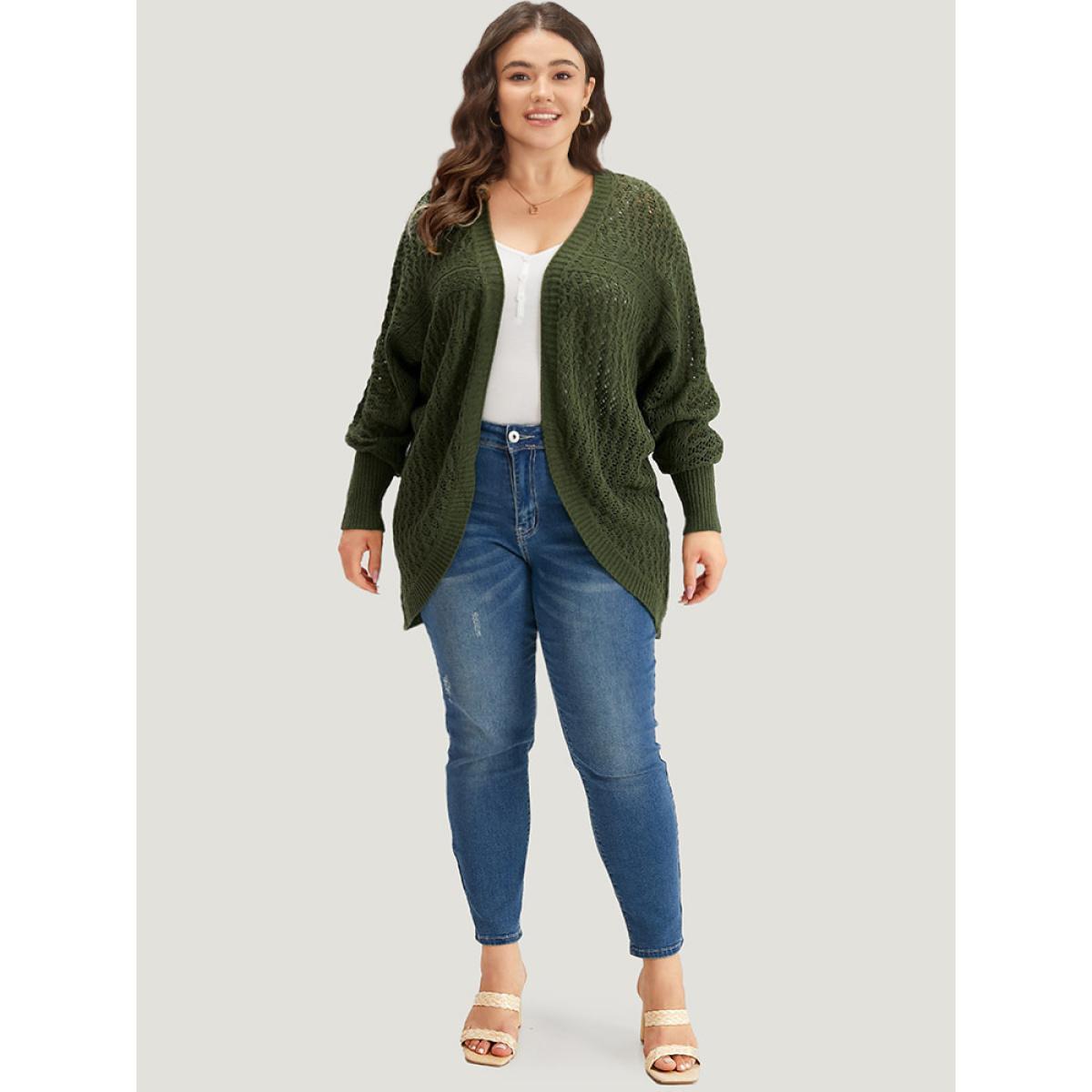 Plus Size Solid Batwing Sleeve Curved Hem Cardigan Indigo Women Casual Loose Long Sleeve Everyday Cardigans BloomChic 30/6X Product Image