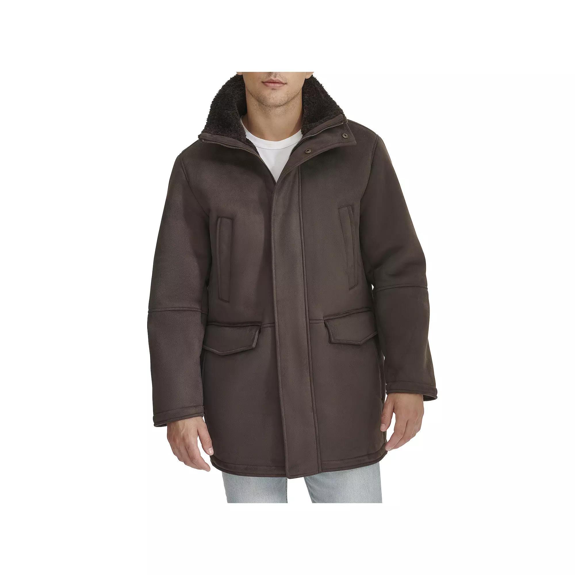 Men's Dockers® Faux Shearling 34" Walking Coat, Size: Medium, Dark Brown Product Image