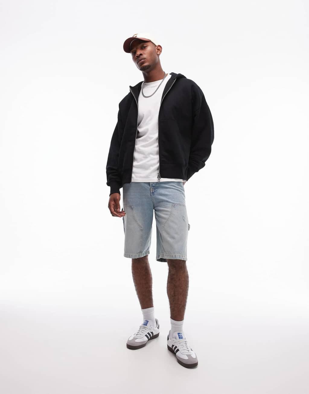 Topman premium heavyweight oversized full zip hoodie in black Product Image