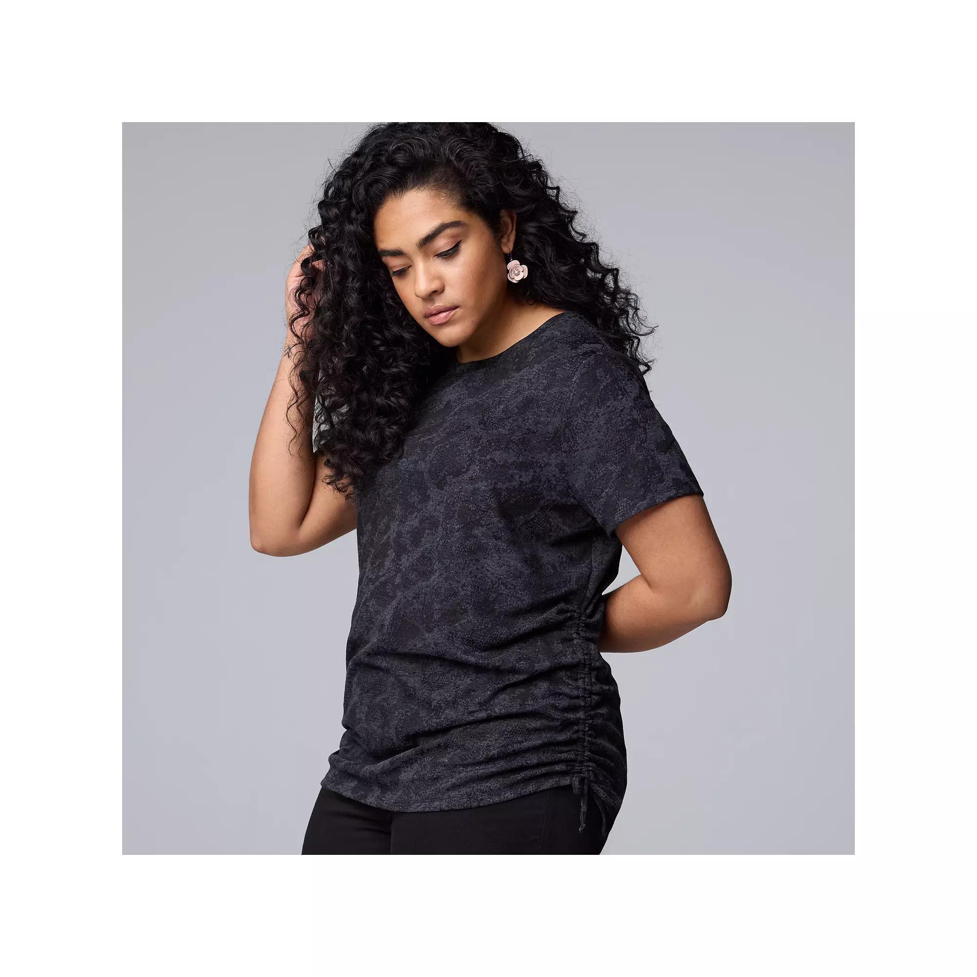 Plus Size Simply Vera Vera Wang Side Ruched Tee, Womens Dark Orbit Grey Product Image