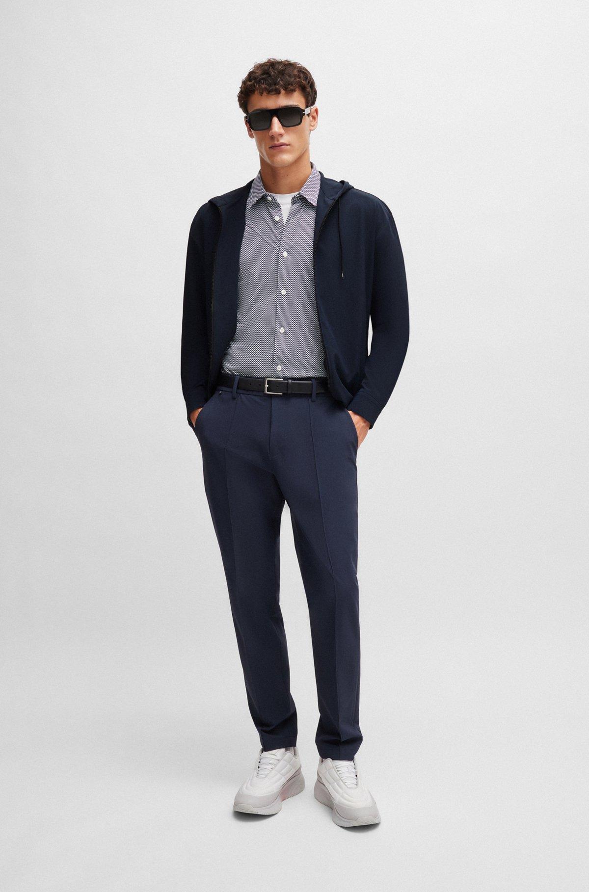 Zip-up relaxed-fit hooded shirt in stretch fabric Product Image