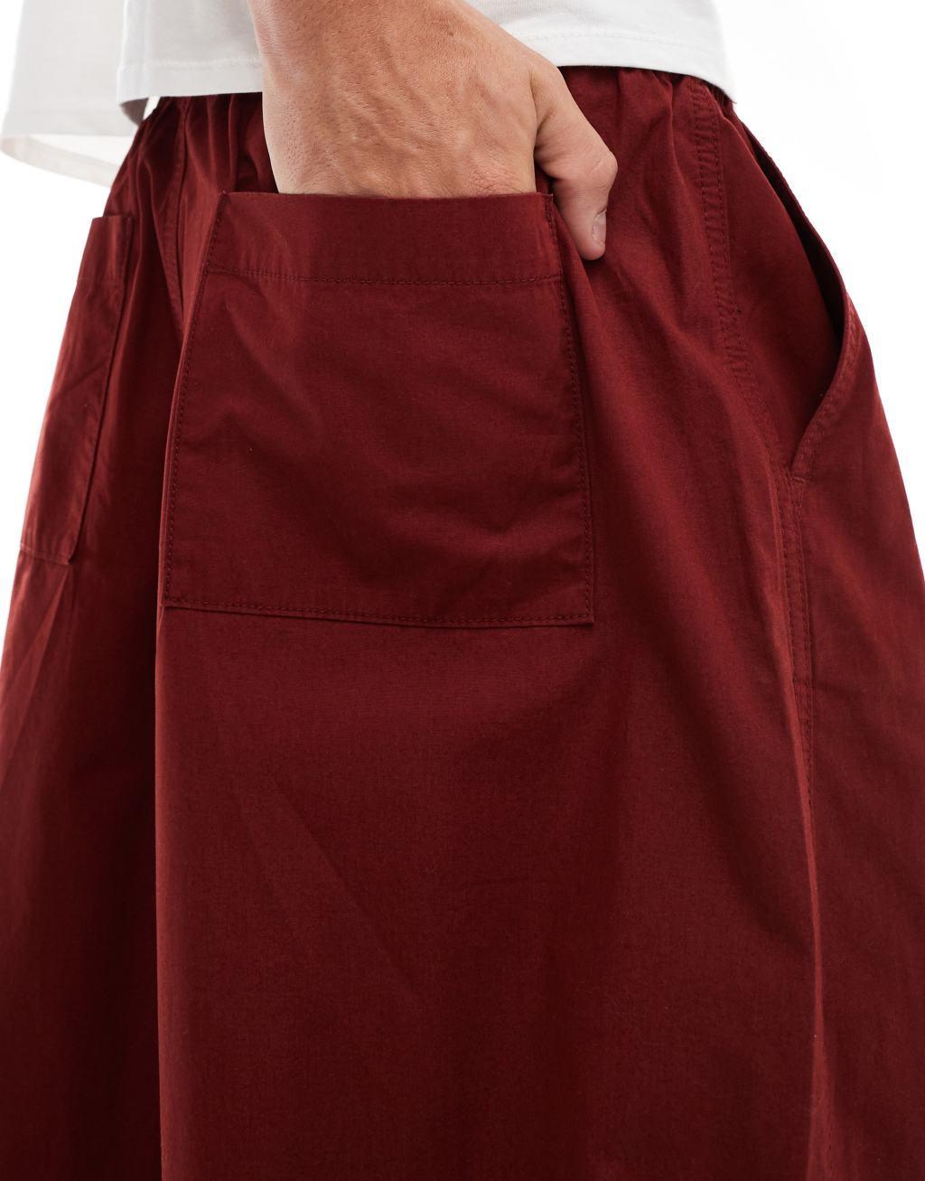 ASOS DESIGN baggy balloon parachute pant in burgundy Product Image