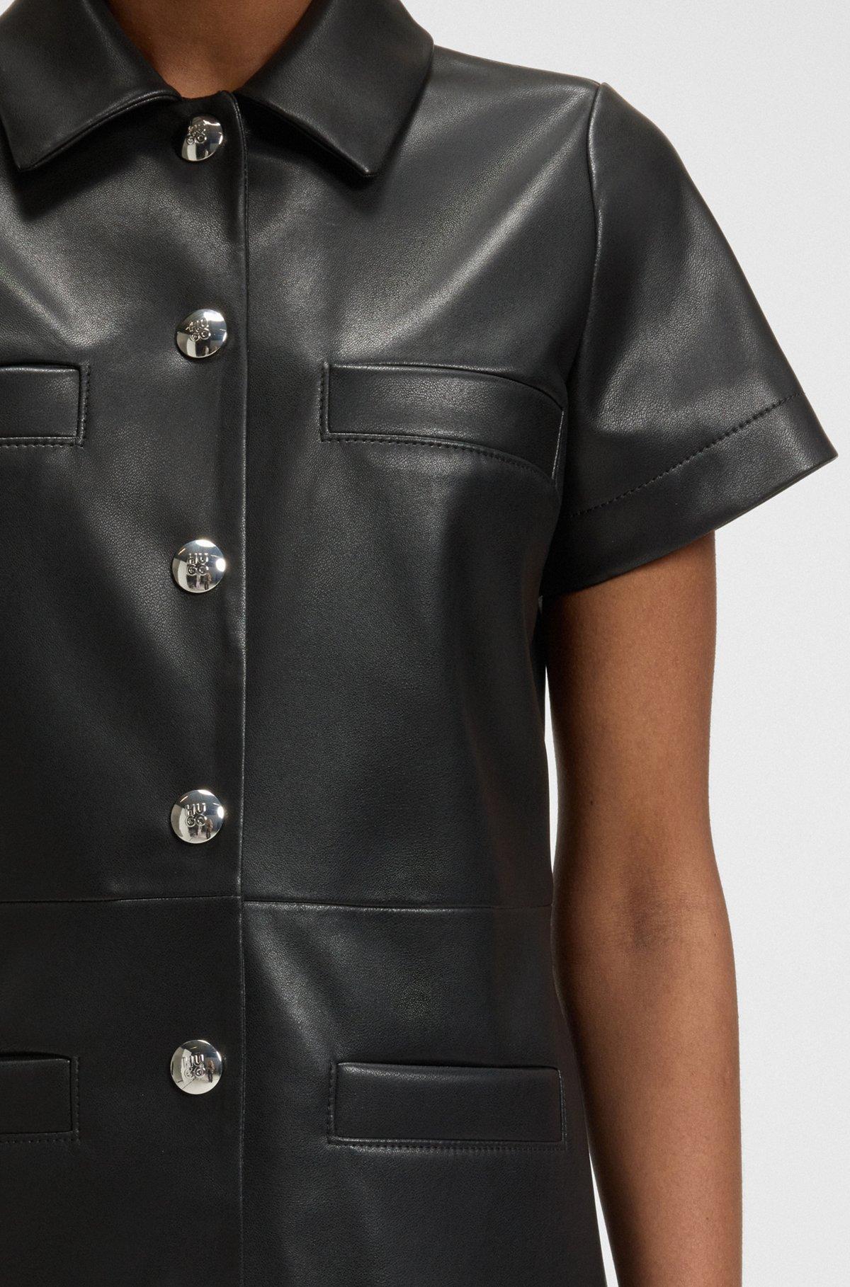 HUGO - Shirt dress in faux leather with press-stud buttons - Black Product Image