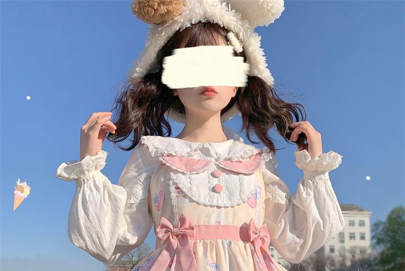 Rabbit Print Lace Ruffle Midi Lolita Pinafore Dress / Petticoat Product Image