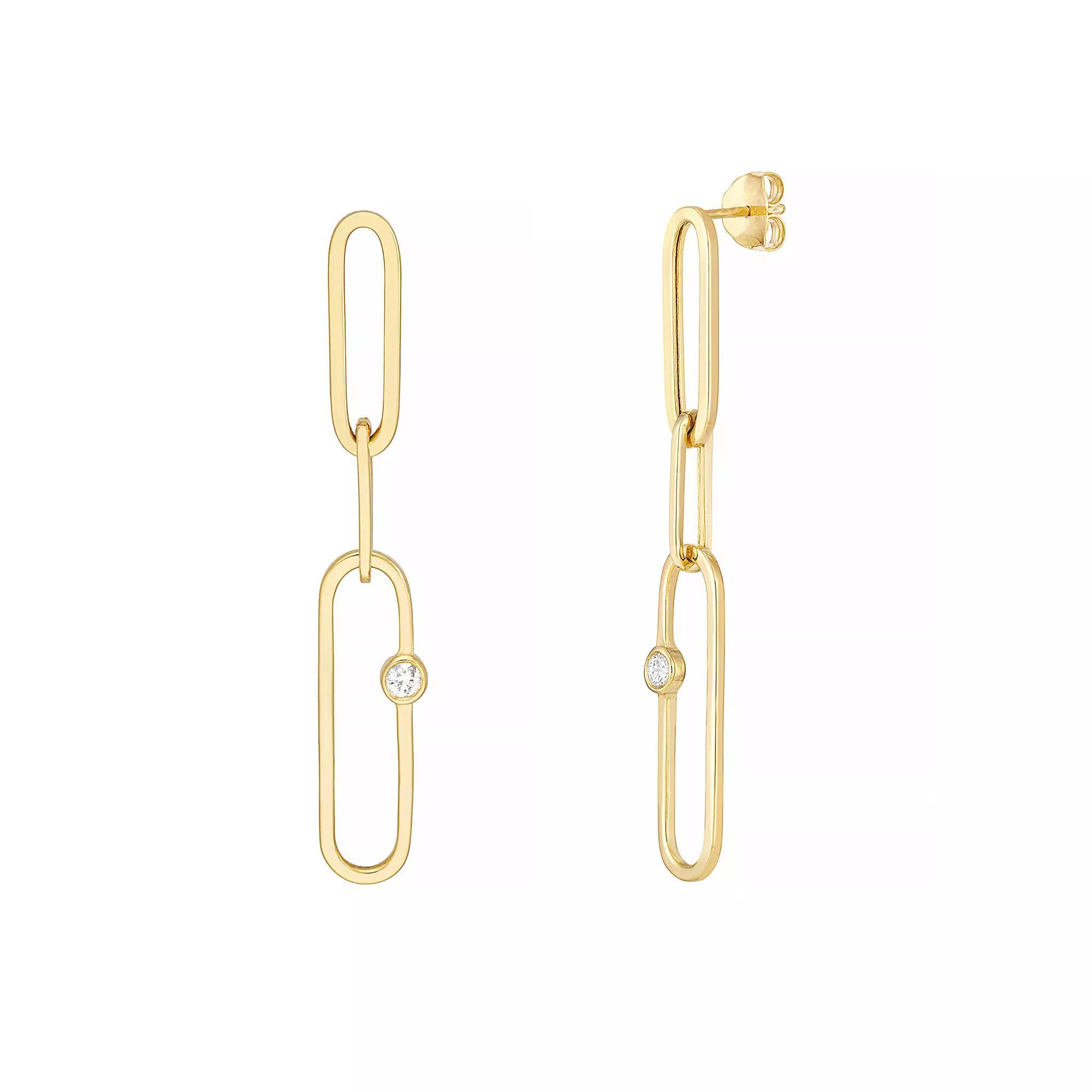 14k Gold 1/8 Carat T.W. Diamond Paper Clip Chain Dangle Earrings, Women's Product Image