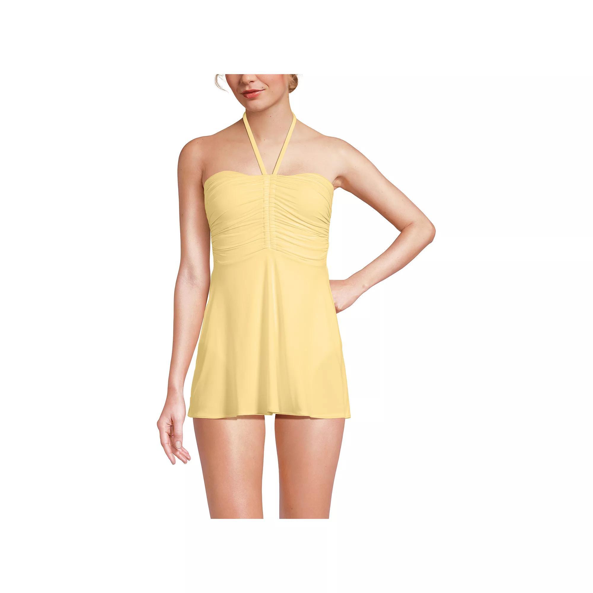 Women's Lands' End Ruched Multi-Way Mini Swim Dress Swimsuit, Size: 14, Purple Olive Ombre Product Image