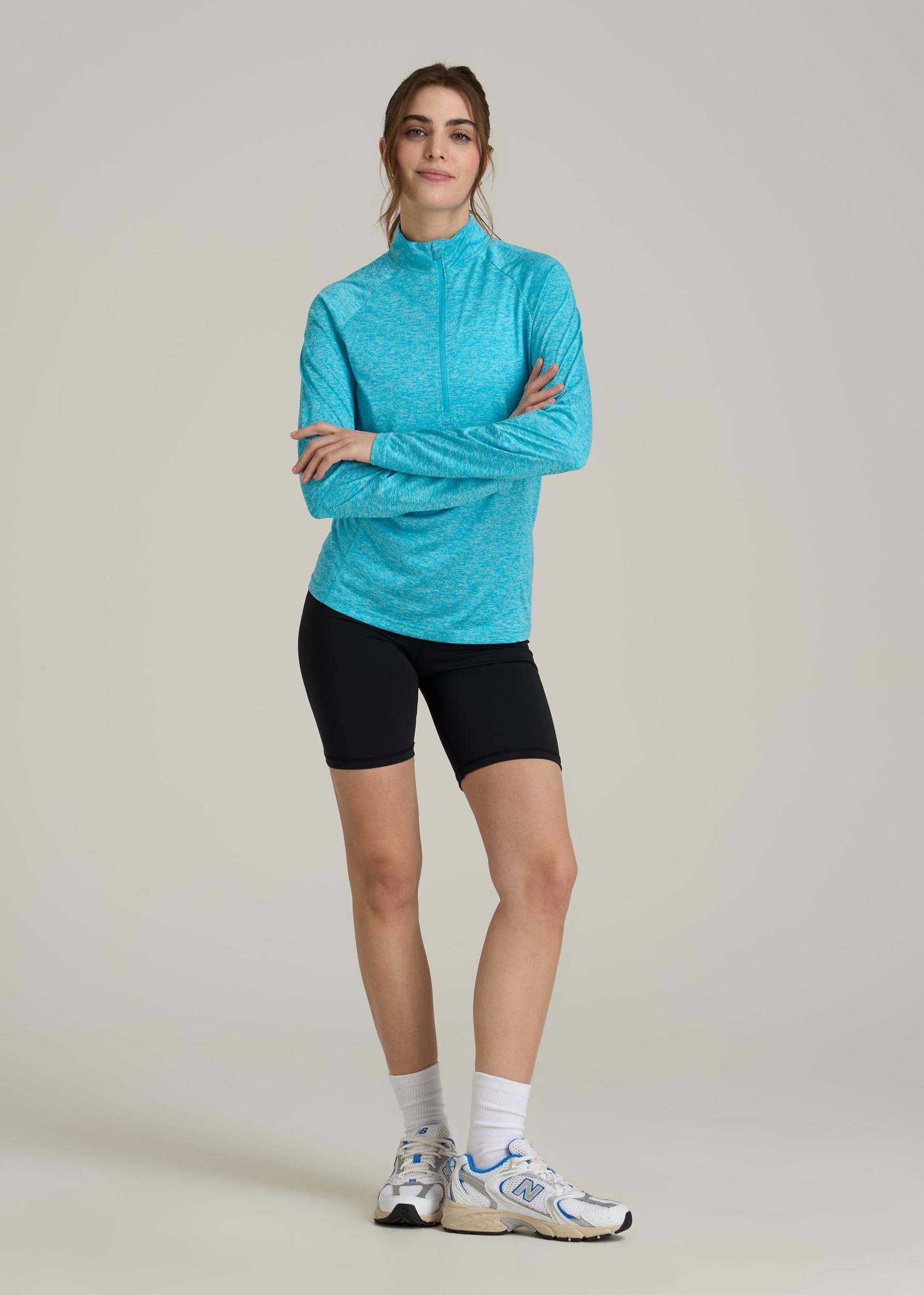 Long Sleeve Active Half Zip Pullover Tall Women's Jacket in Scuba Blue Mix Product Image