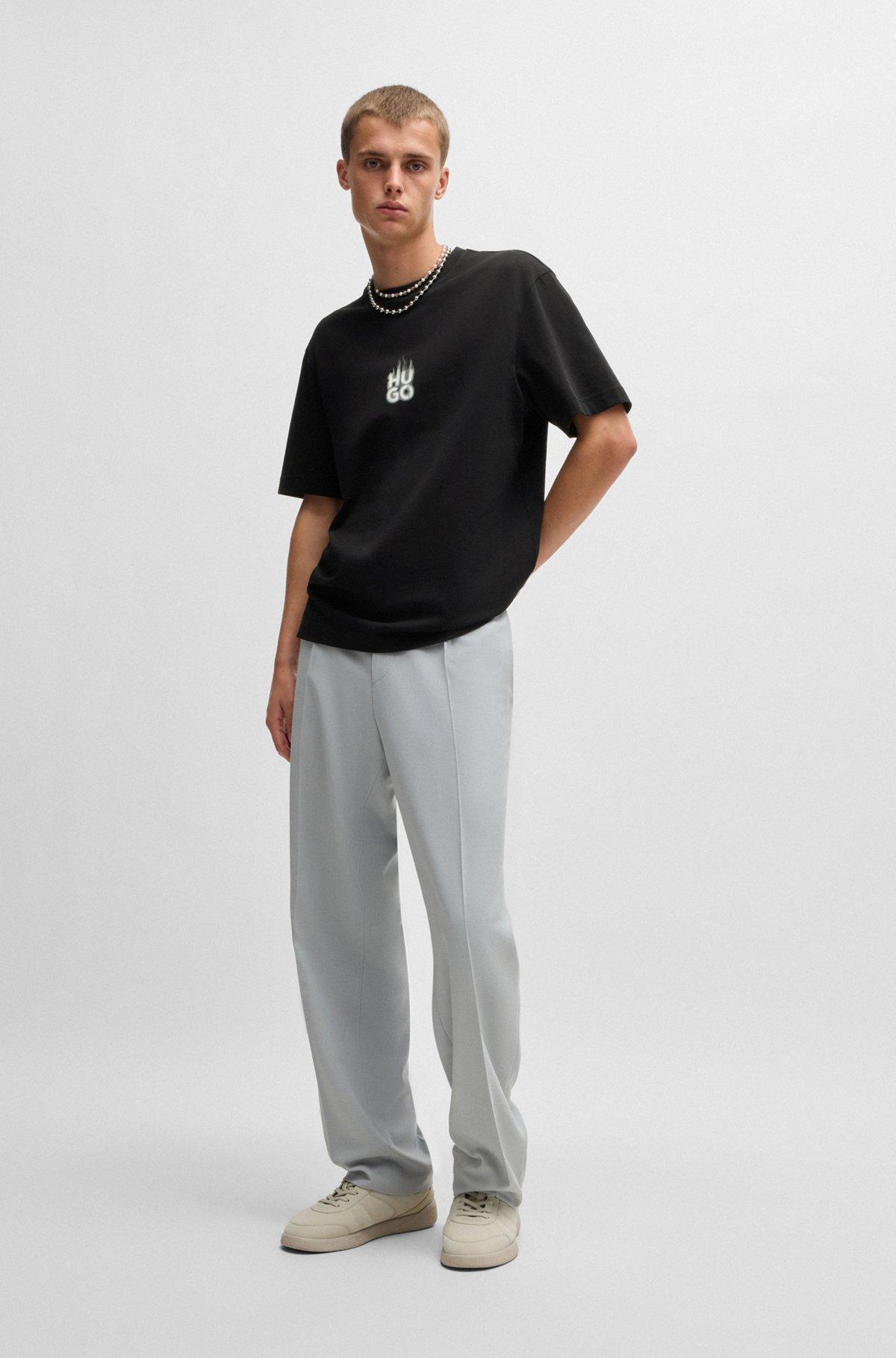 Cotton-jersey T-shirt with stacked smoke logo prints Product Image