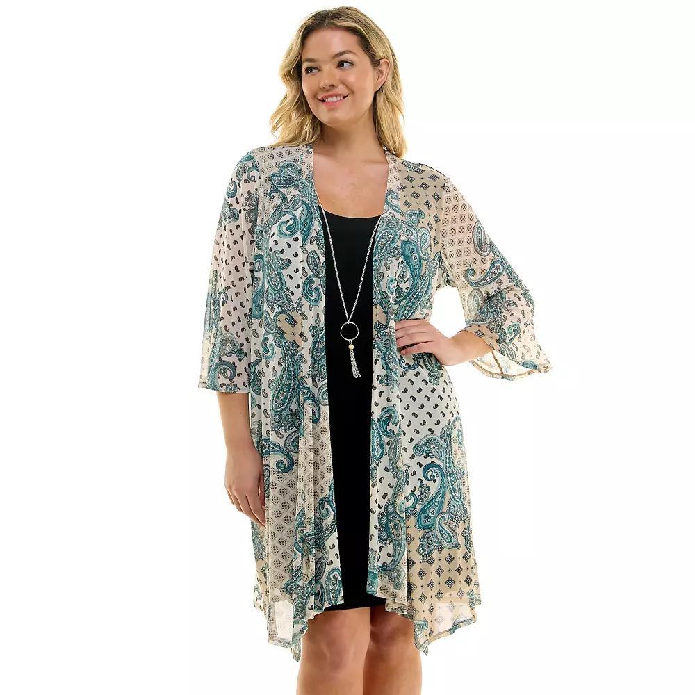 Plus Size Sara Michelle Jacket Dress with Necklace, Women's, Size: 1XL, Sage Taupe Black Product Image