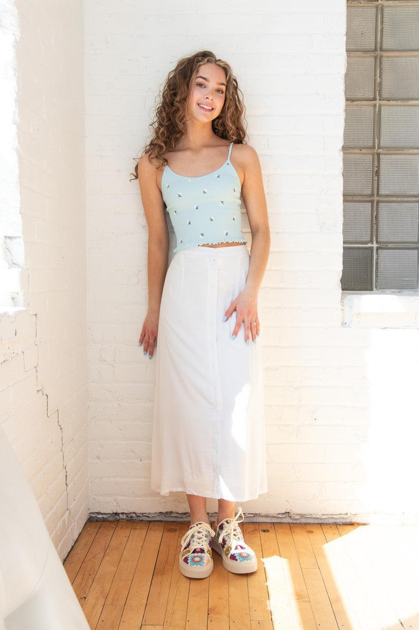 White Button Front Maxi Skirt Product Image