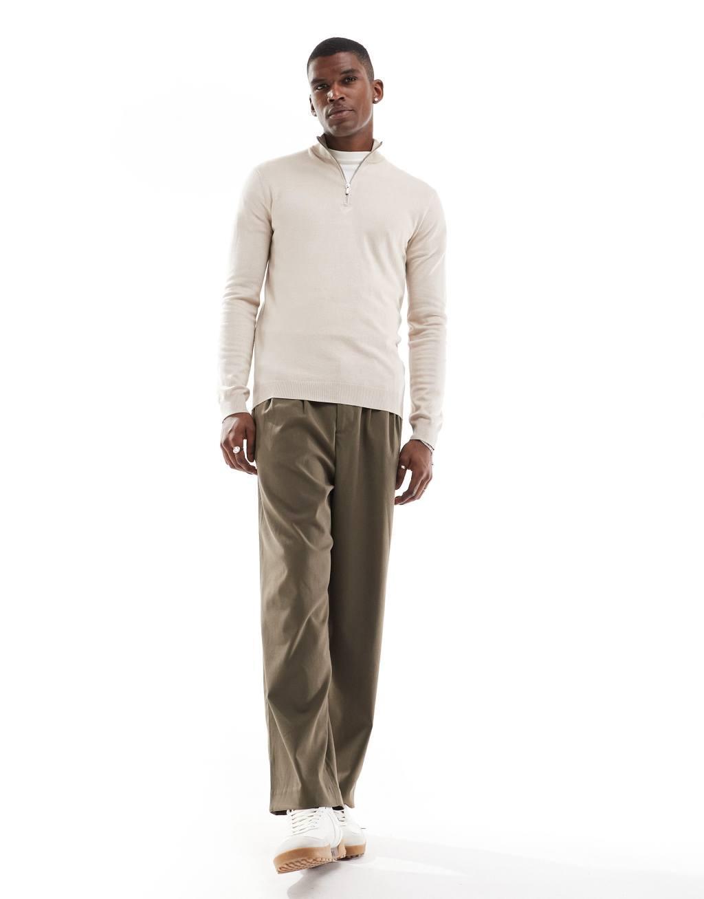 ONLY & SONS 1/4 zip sweater in stone Product Image