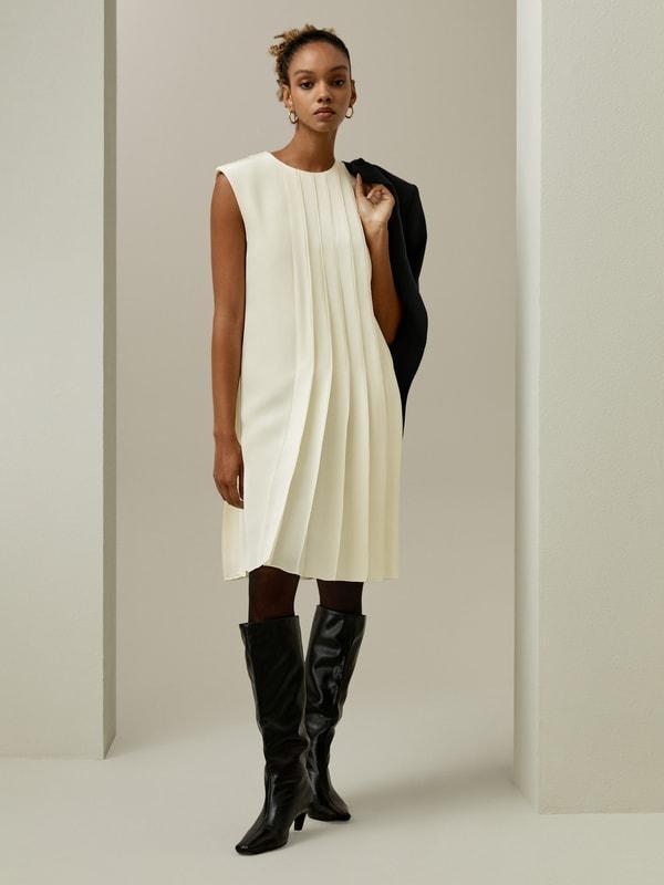 Sleeveless accordion pleated silk dress Product Image