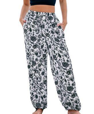 Cupshe Womens Black & White Floral Elastic Waist Tapered Leg Pants Product Image
