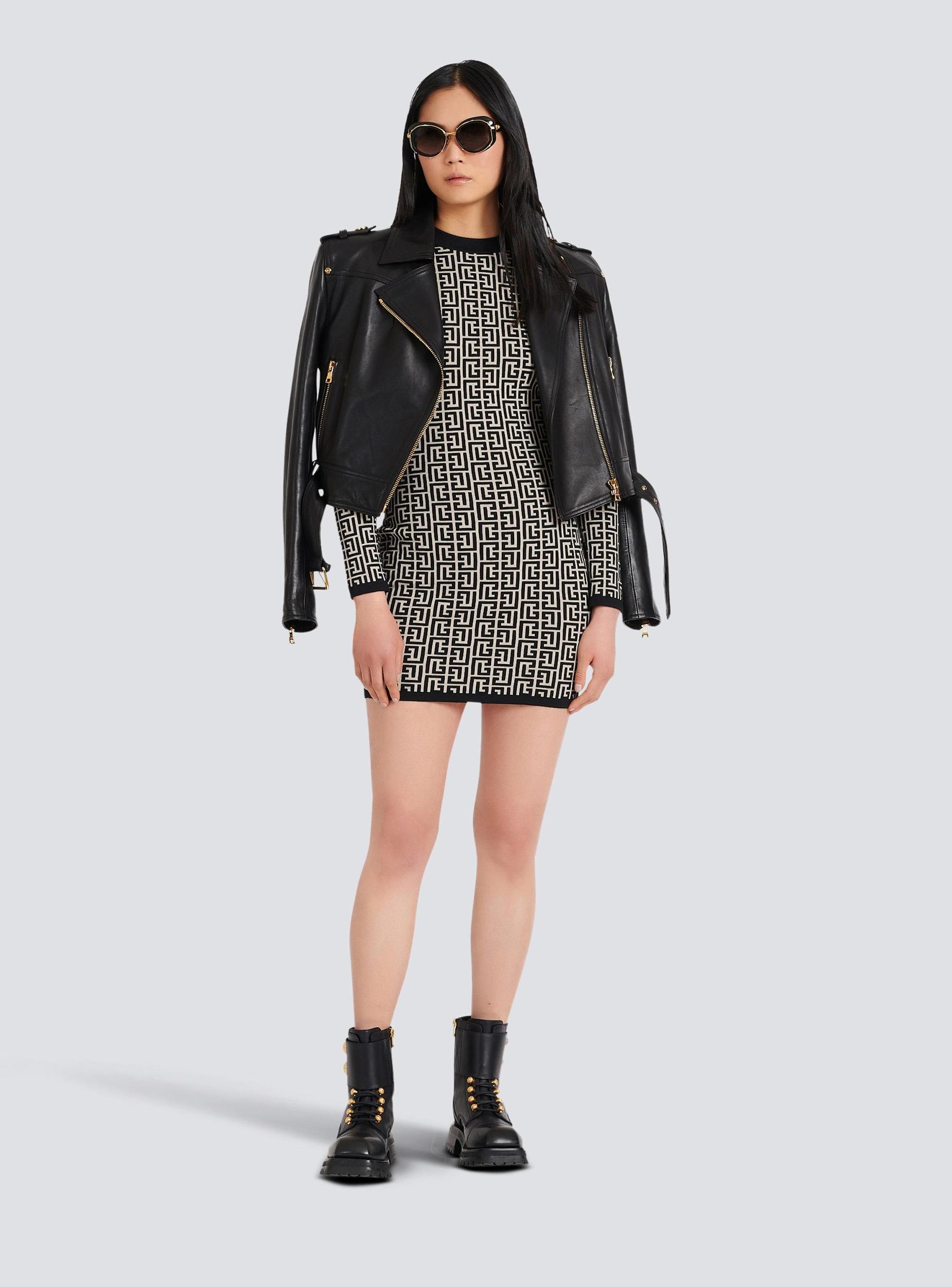 Short bicolor jacquard dress with Balmain monogram Product Image