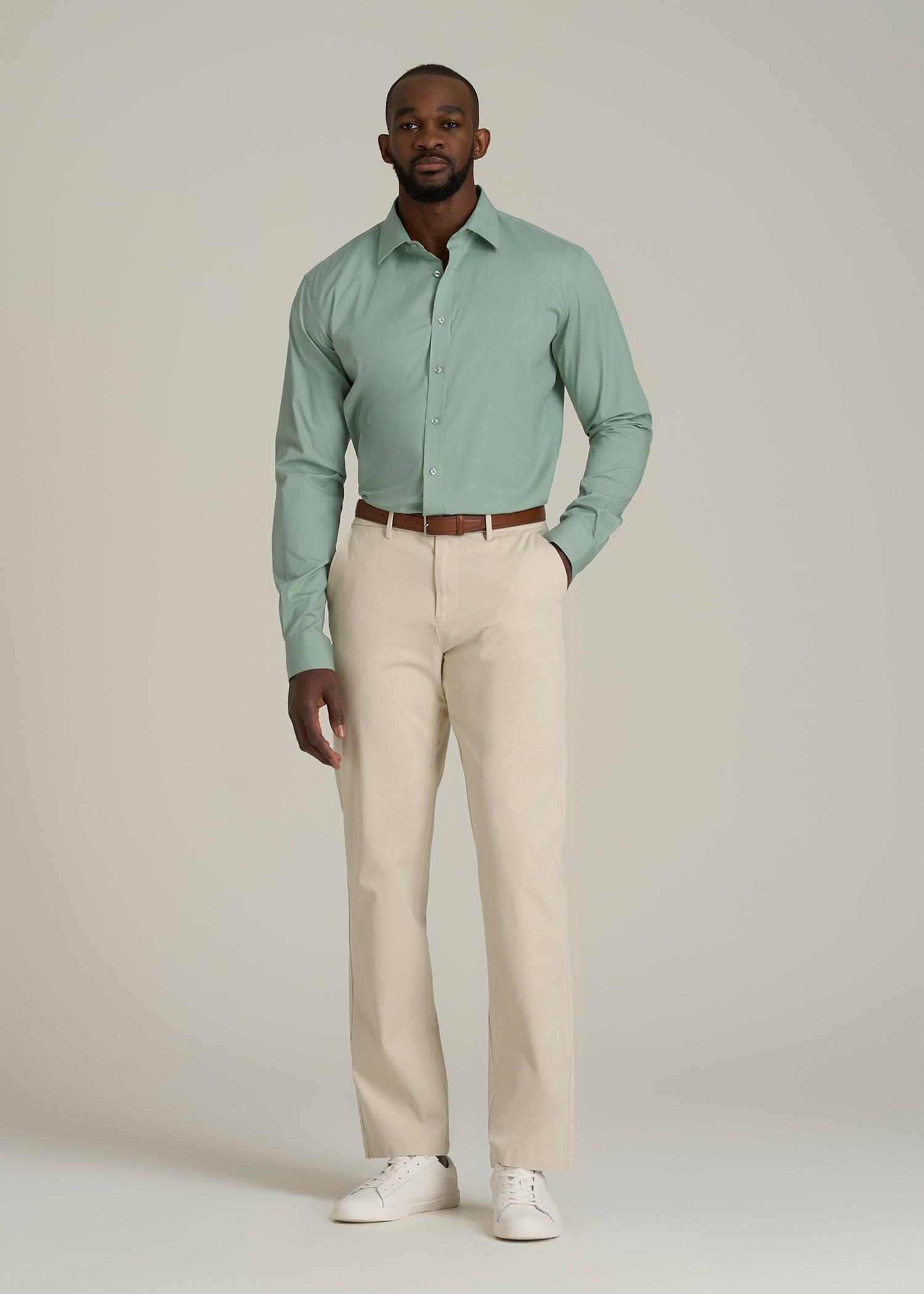 Oskar Button-Up Dress Shirt for Tall Men in Seagrass Product Image
