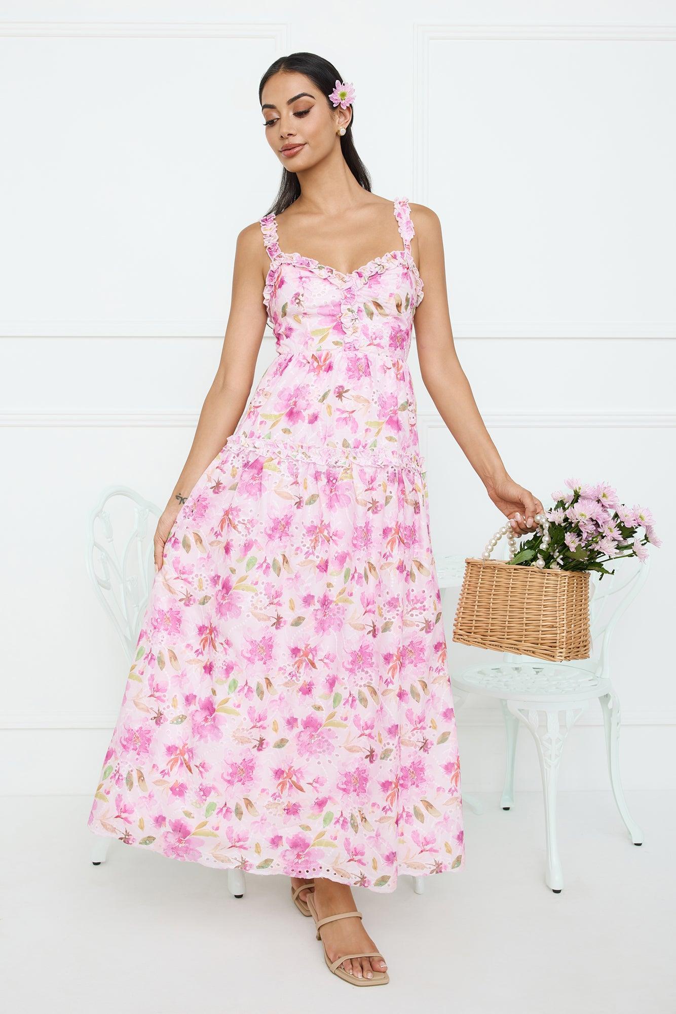 Ballet Bloom Embroidered Maxi Dress Pink Product Image